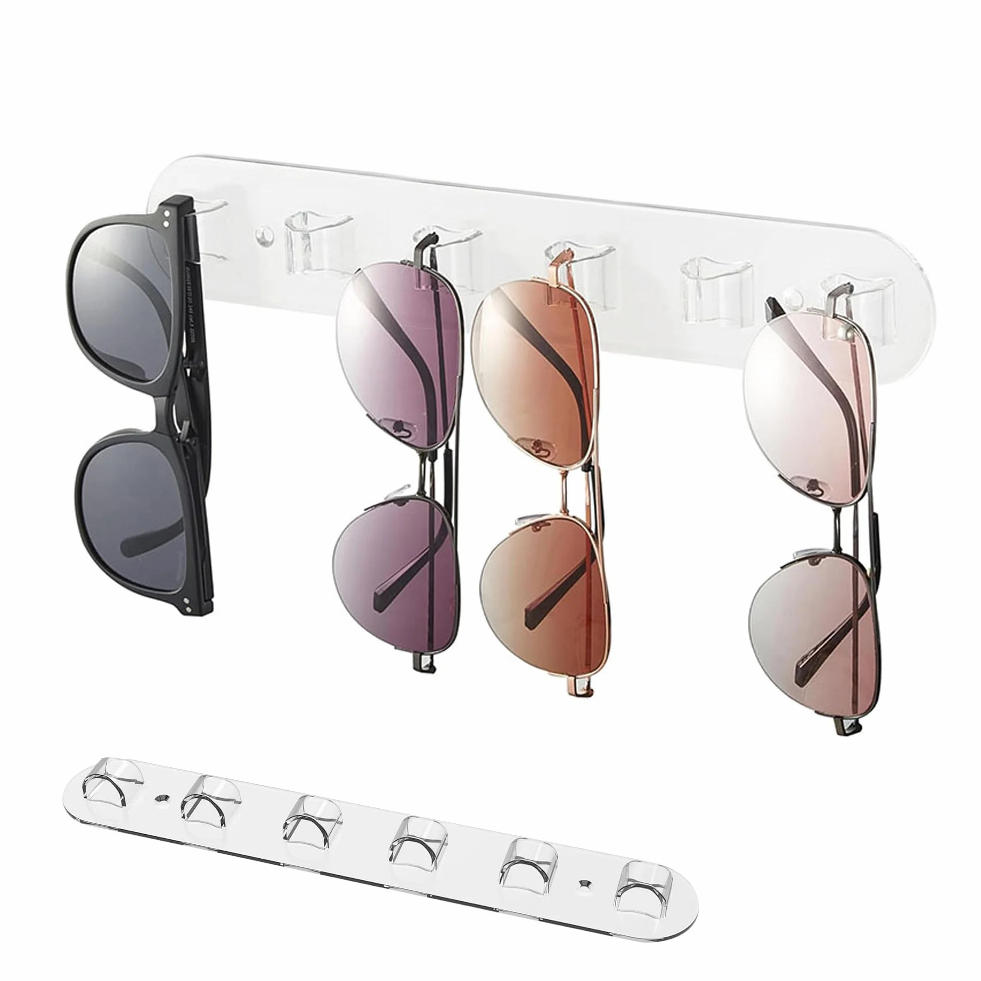 Porta Occhiali da Sole, Supporto Occhiali Portaocchiali Parete Porta, 6 Fori Acrilico Portaoggetti per Occhiali da Sole, Porta Occhiali Multiplo, Nessuna Perforazione Espositore Occhiali(Trasparente)