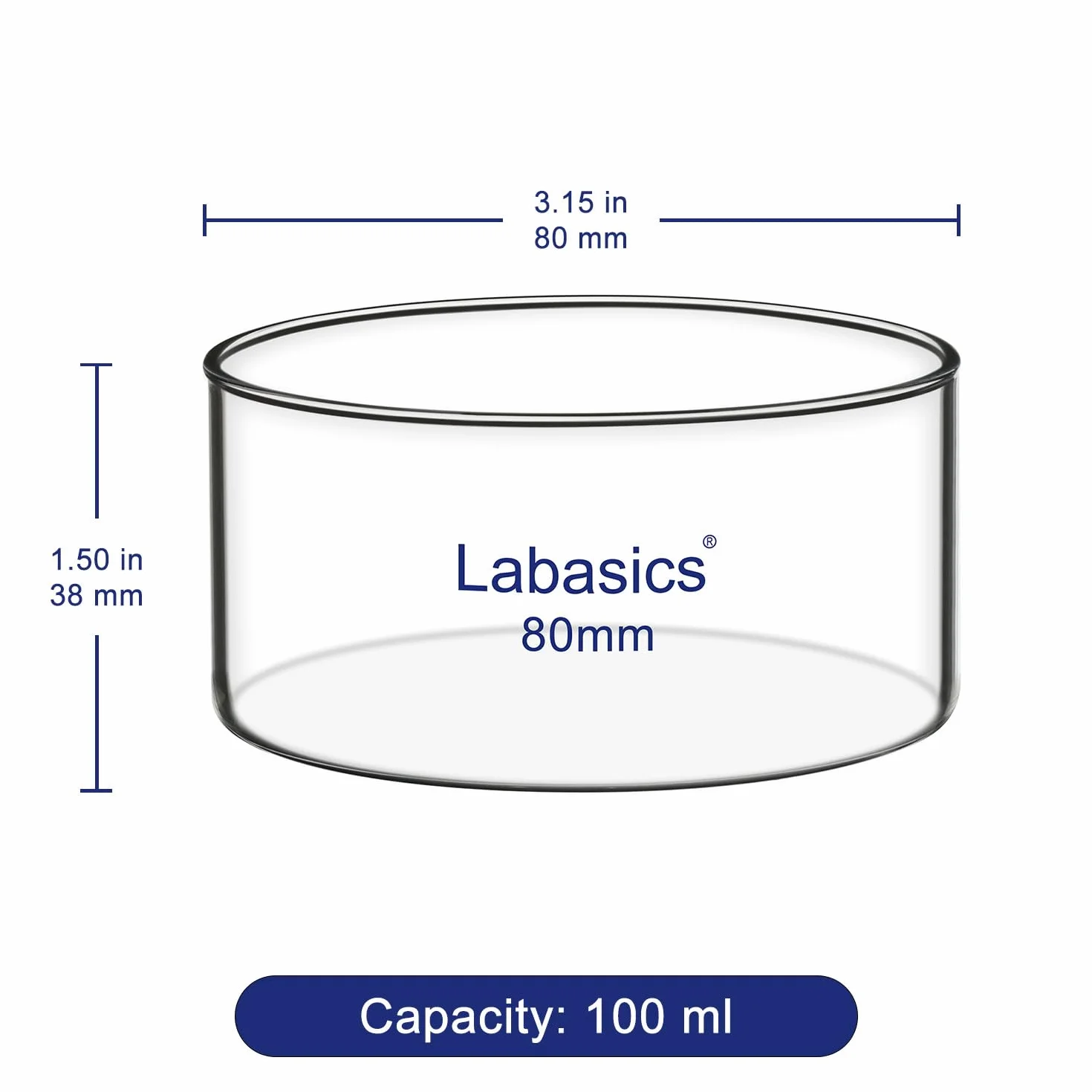 Labasics Piatto Cristallizzante, Fondo Piatto Senza Beccuccio in Vetro Borosilicato Spesso ad Alta Resistenza per Cristallizzazione ed Evaporazione, Diametro Esterno 80 mm, Capacità 100 ml