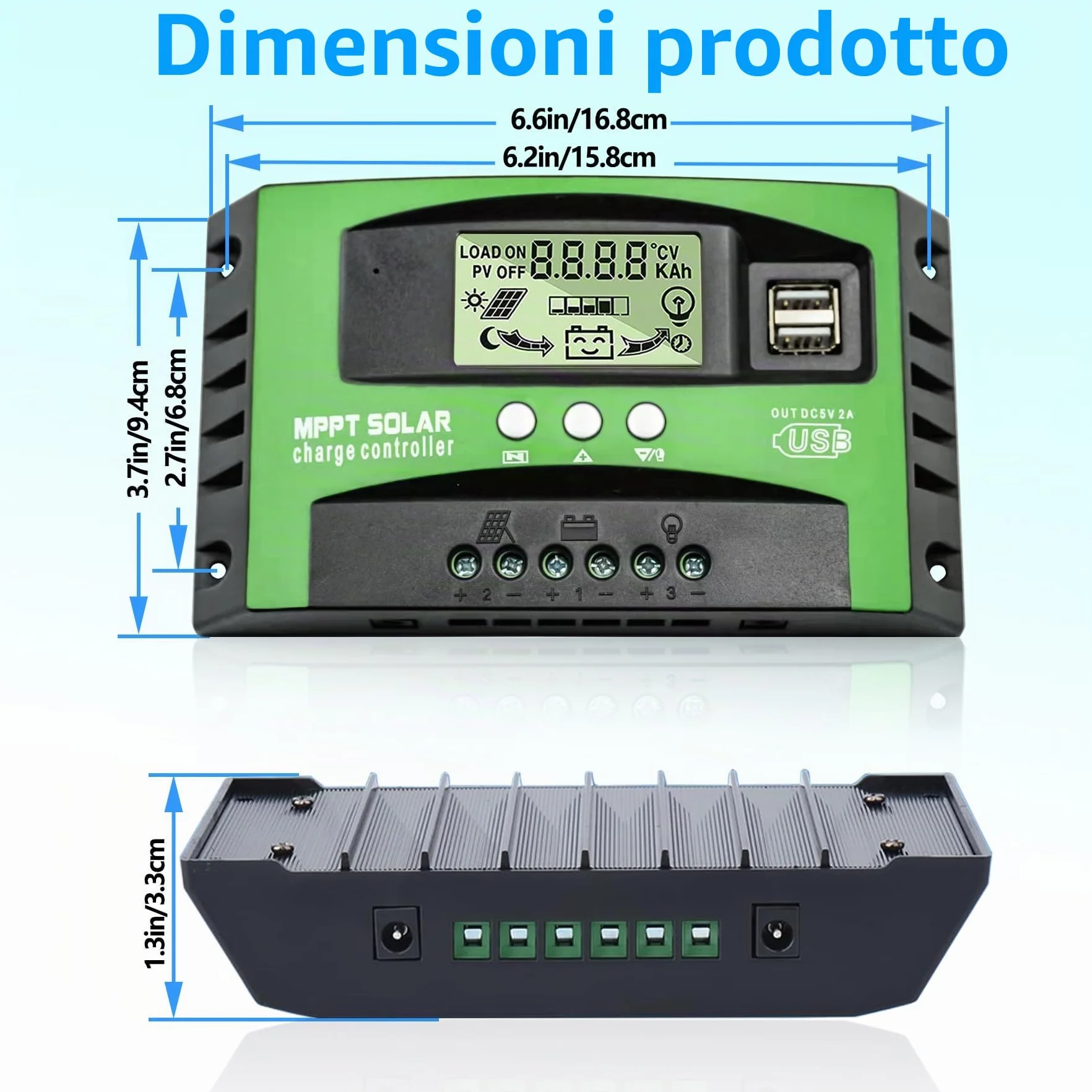 MPPT 30A Regolatore di Carica Solare 12V 24V Auto, Regolatore di Carica 30A MPPT con Sensore Temperatura e LCD Display 2 porte USB Adatto, per pannelli solari 12V 24V al Piombo e Litio Batterie