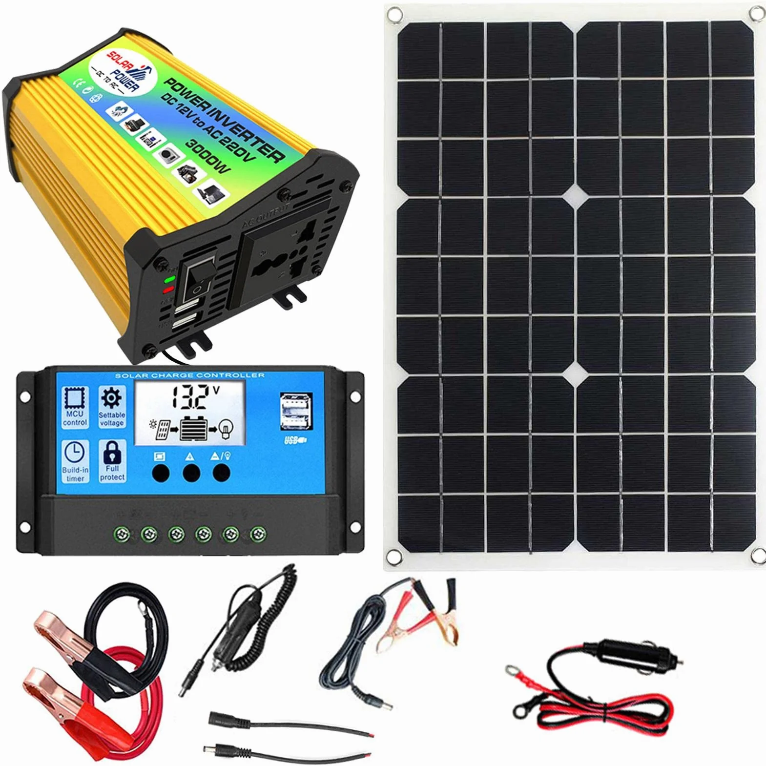 Kit Completo di energia Solare,Kit Completo di Pannelli solari per Camper - Kit Solare Fuori Rete con Pannello Solare E Inverter 3000W, Regolatore di Carica Solare 30A