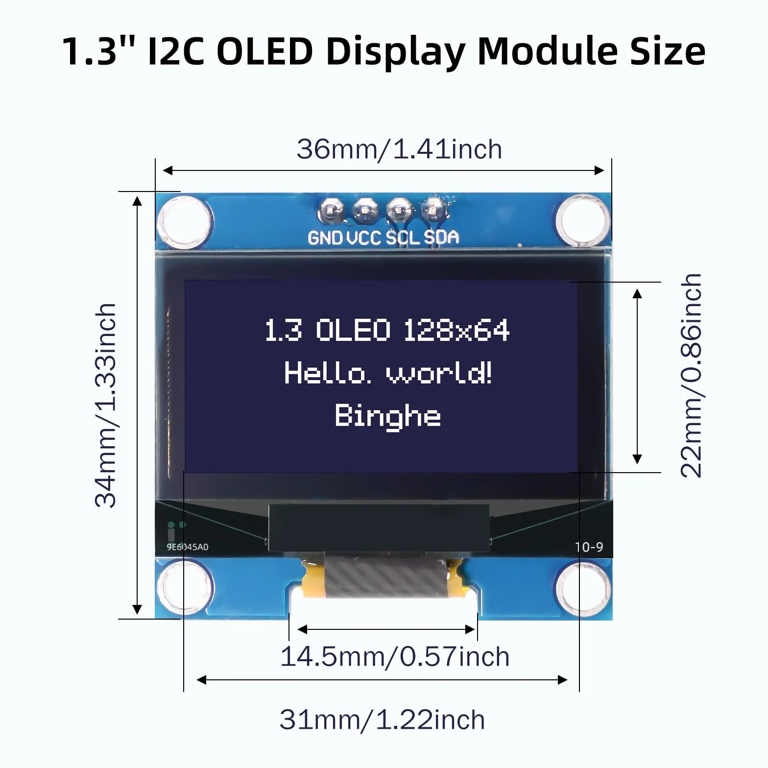 1,3" OLED I2C Display Modulo Binghe 1,3 Zoll LED OLED Display I2C IIC OLED Display con SSH1106 Chip 128 x 64 Pixel I2C Display su schermo con Caratteri bianchi Compatibile con Arduino/Rasp-Pi