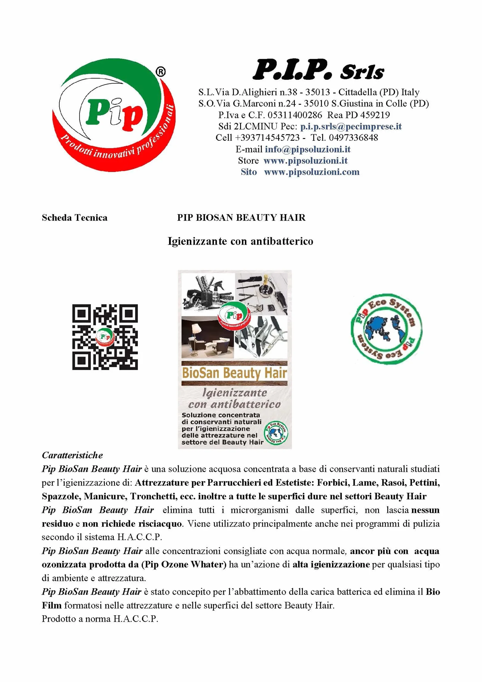 PIP BioSan Beauty Hair Igienizzante Antibatterico per Strumenti, No Risciacquo, Concentrato 2 FL.LT.1 pari a 60 LT