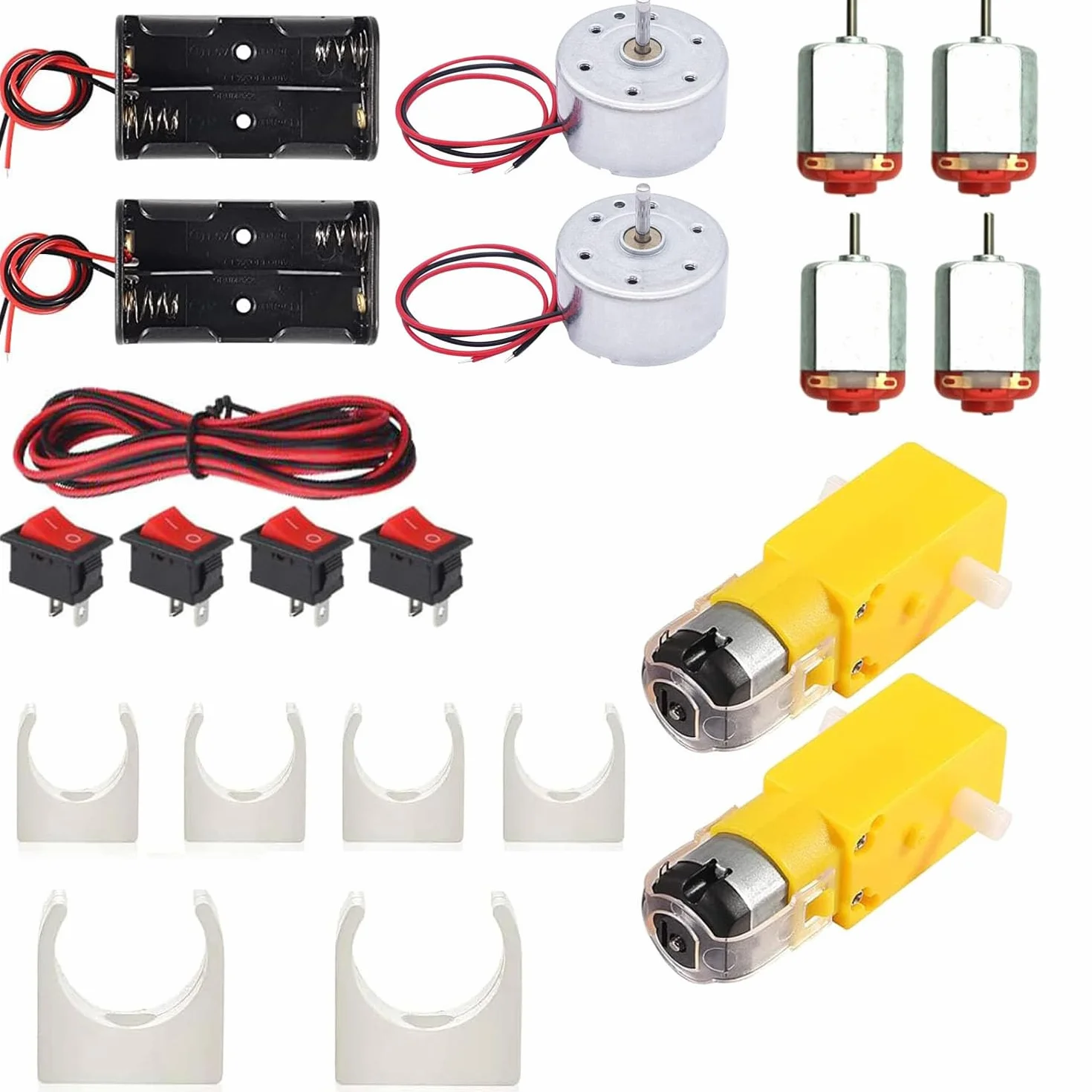Kit Mini Motori, Motore Micro DC, con Supporto Batteria AA, Staffa di Montaggio Motore, Interruttore a Bilanciere per Barca, Cavo di Prolunga, per Esperimenti Scientifici Fai da Te