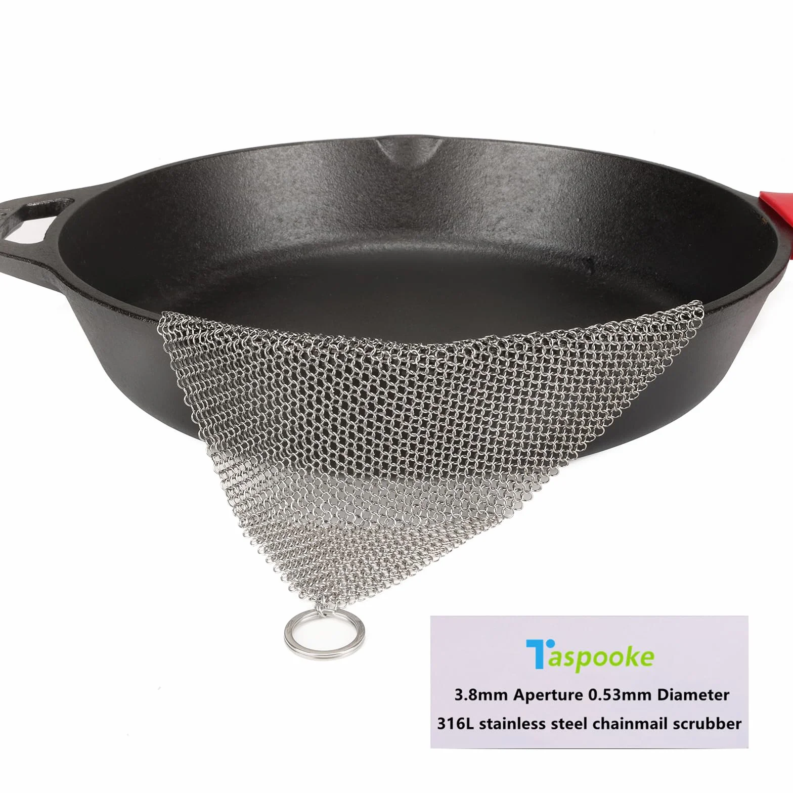Pulitore Ghisa & Spazzola Maglia di Catena - Aggiornata 3,8 mm Anelli Fini 316L - Per Padelle & Contenitori; Rete Flessibile per DIY (8''x6'')
