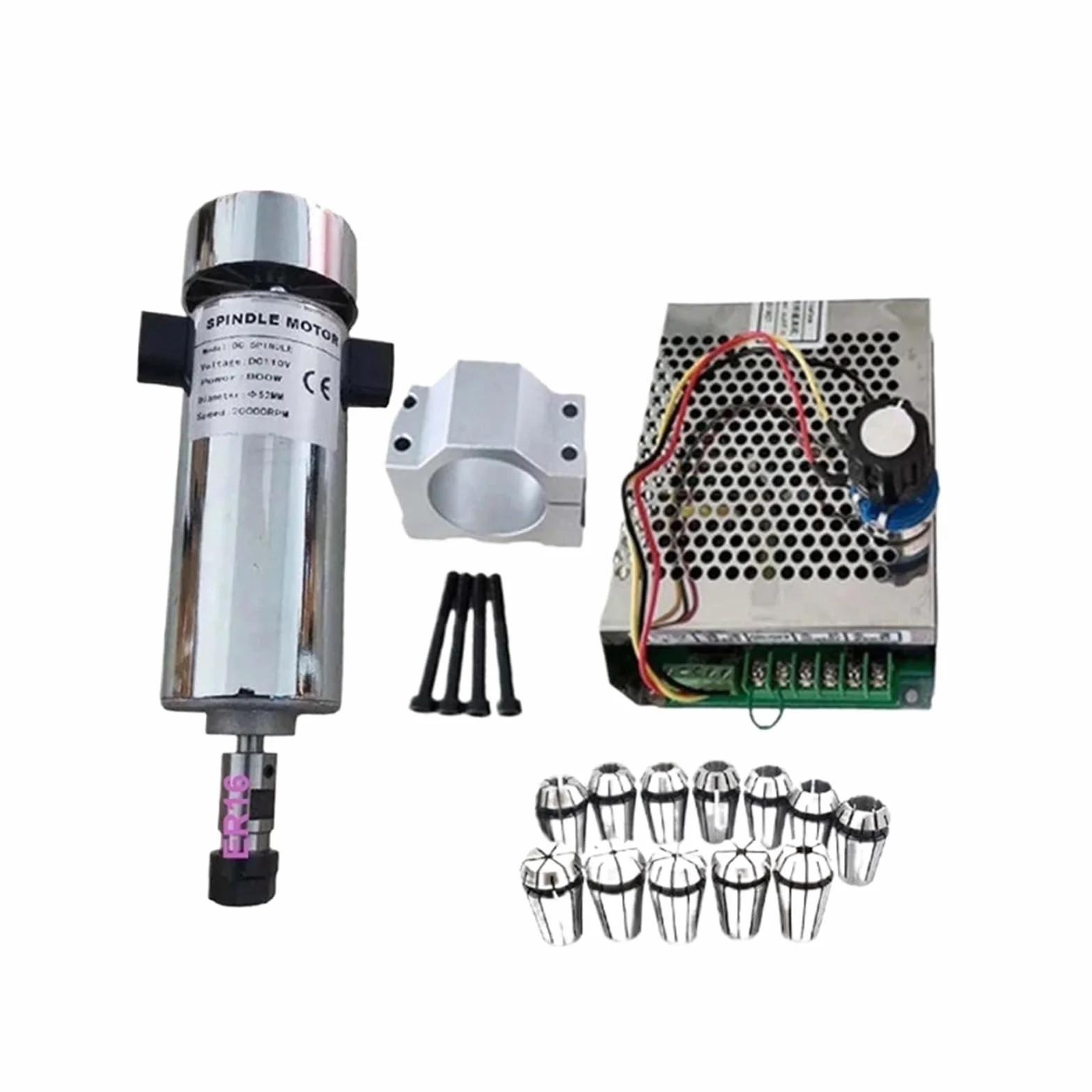 Motore Mandrino CNC 800W ER16 Raffreddato ad Aria 20000RPM con Regolatore di Velocità