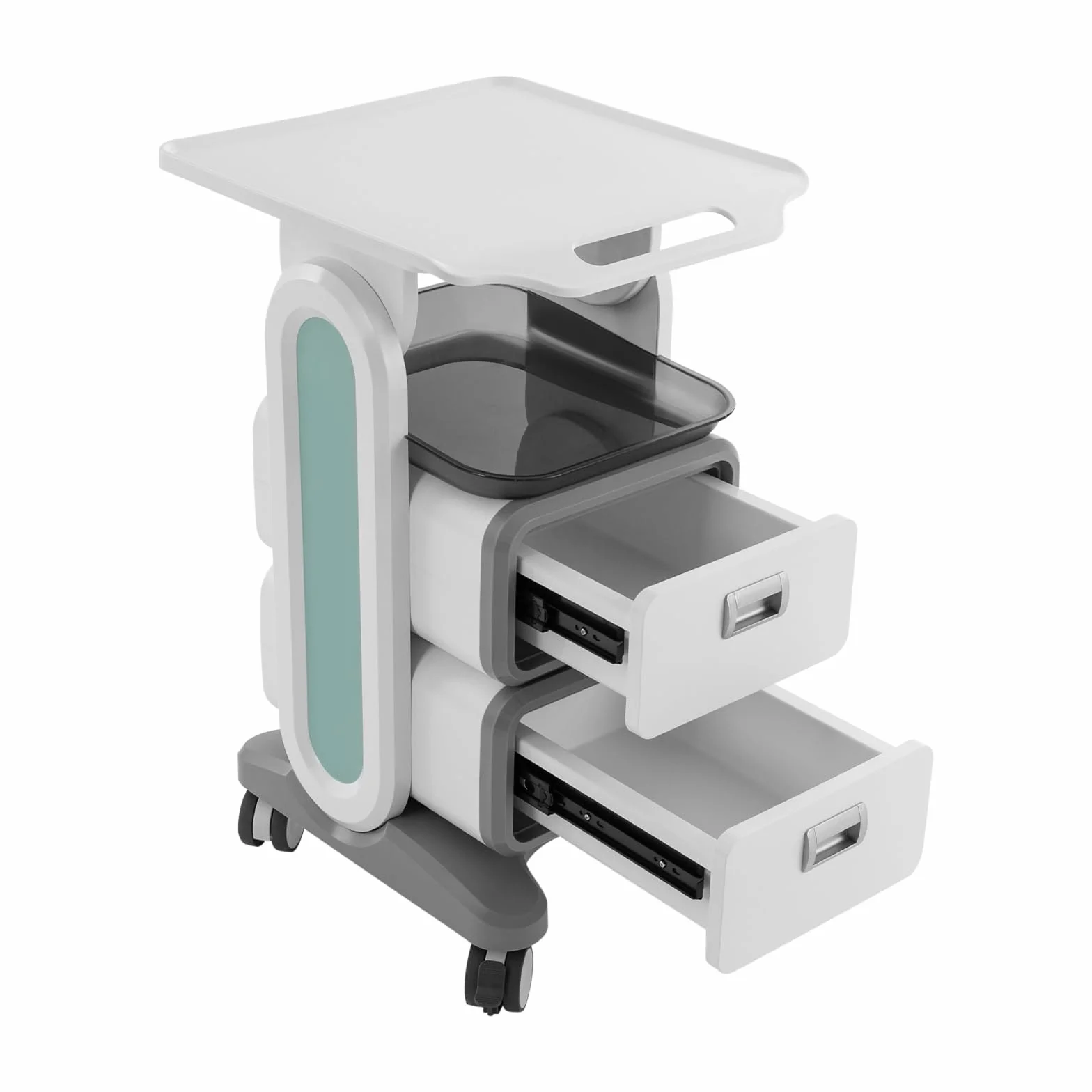 Carrello medico con 2 vassoi e cassetto, carrello da laboratorio in ABS di alta qualità, con 4 ruote universali, fino a 60 kg, bianco