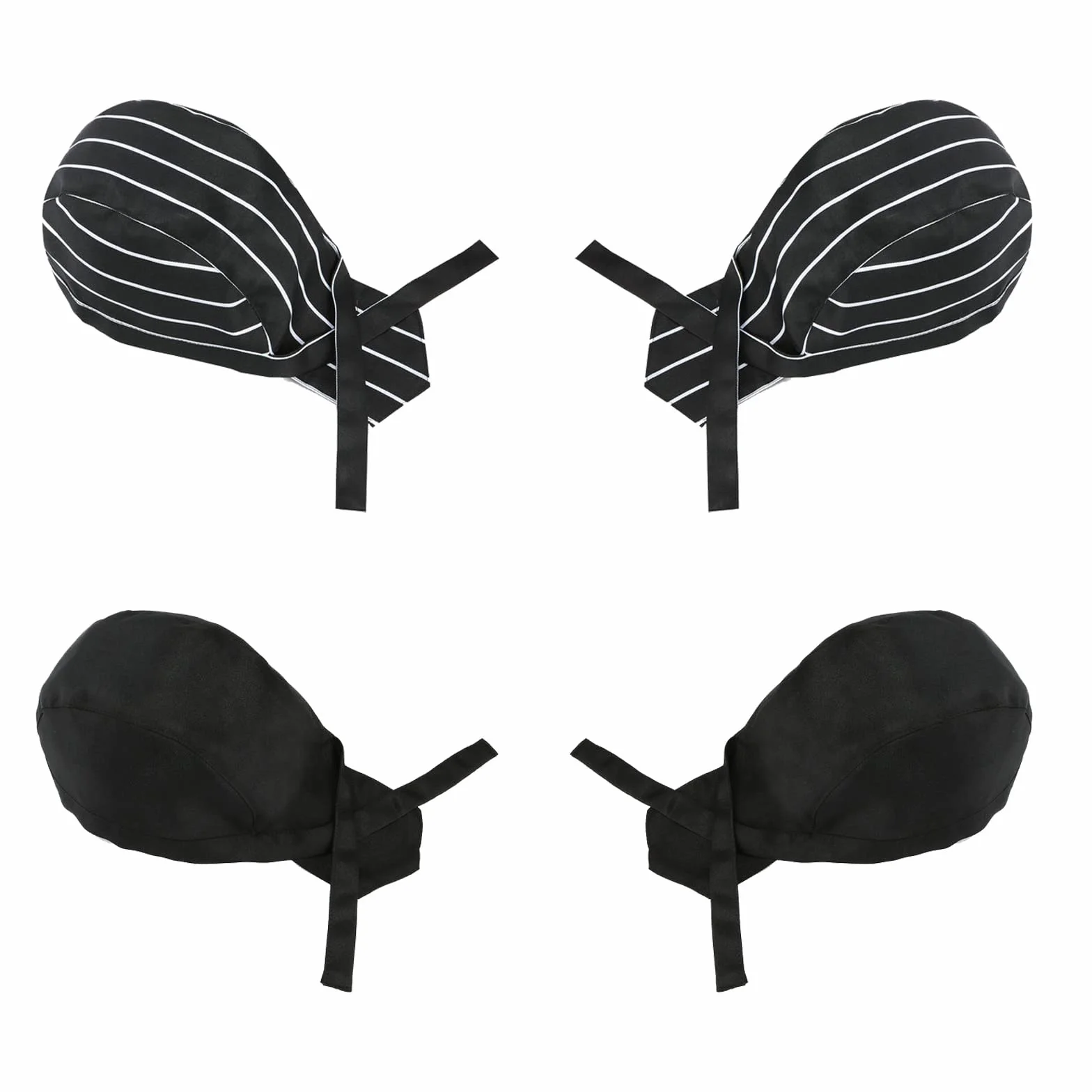 Cappelli da Cuoco 4 Pezzi Berretto da Chef Regolabile Nero Striscia per Adulti Lavoro Ristorante