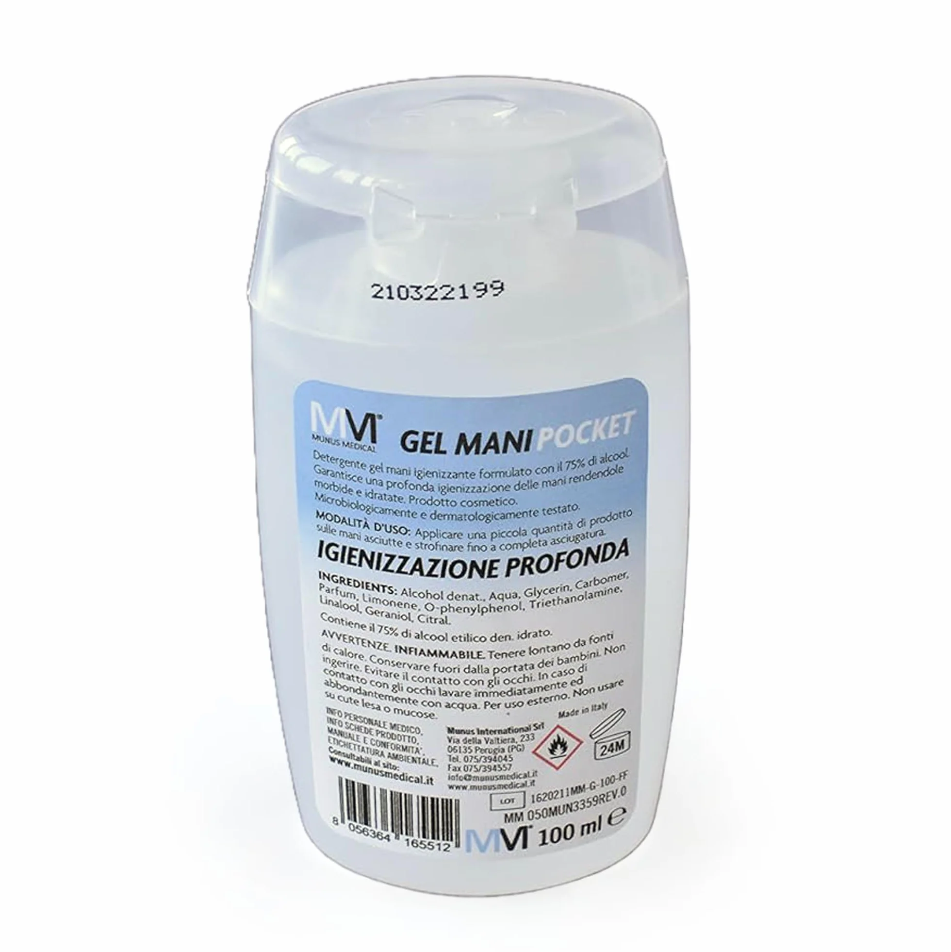Gel Igienizzante per mani con vero profumo Made in Italy, 75% Alcool etilico denaturato idratato disinfettante, Fiori e Frutti, ml. 100