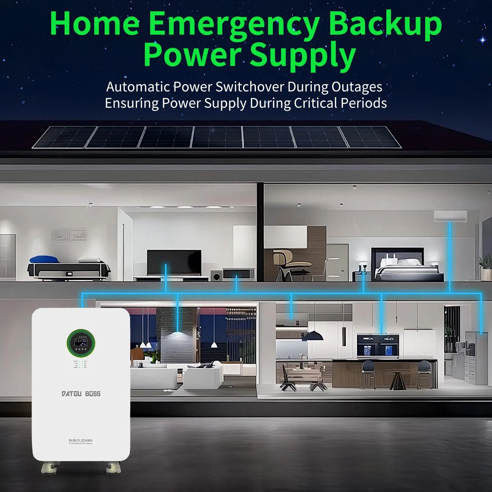 DATOUBOSS 5000W Inverter Ibrido Solare 48V+Batteria LiFePO4 48V 102Ah 5,22 kWh,6000+cicli,integrata BMS,ideale per Solare, Off-Grid,Centrale Elettrica.