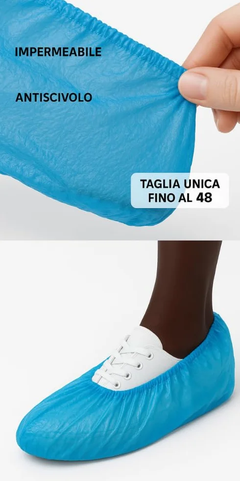 GEF Medica 100 Copriscarpe Monouso CPE Cucitura a Macchina 50 Paia Impermeabili Antiscivolo Taglia Unica Fino al 48