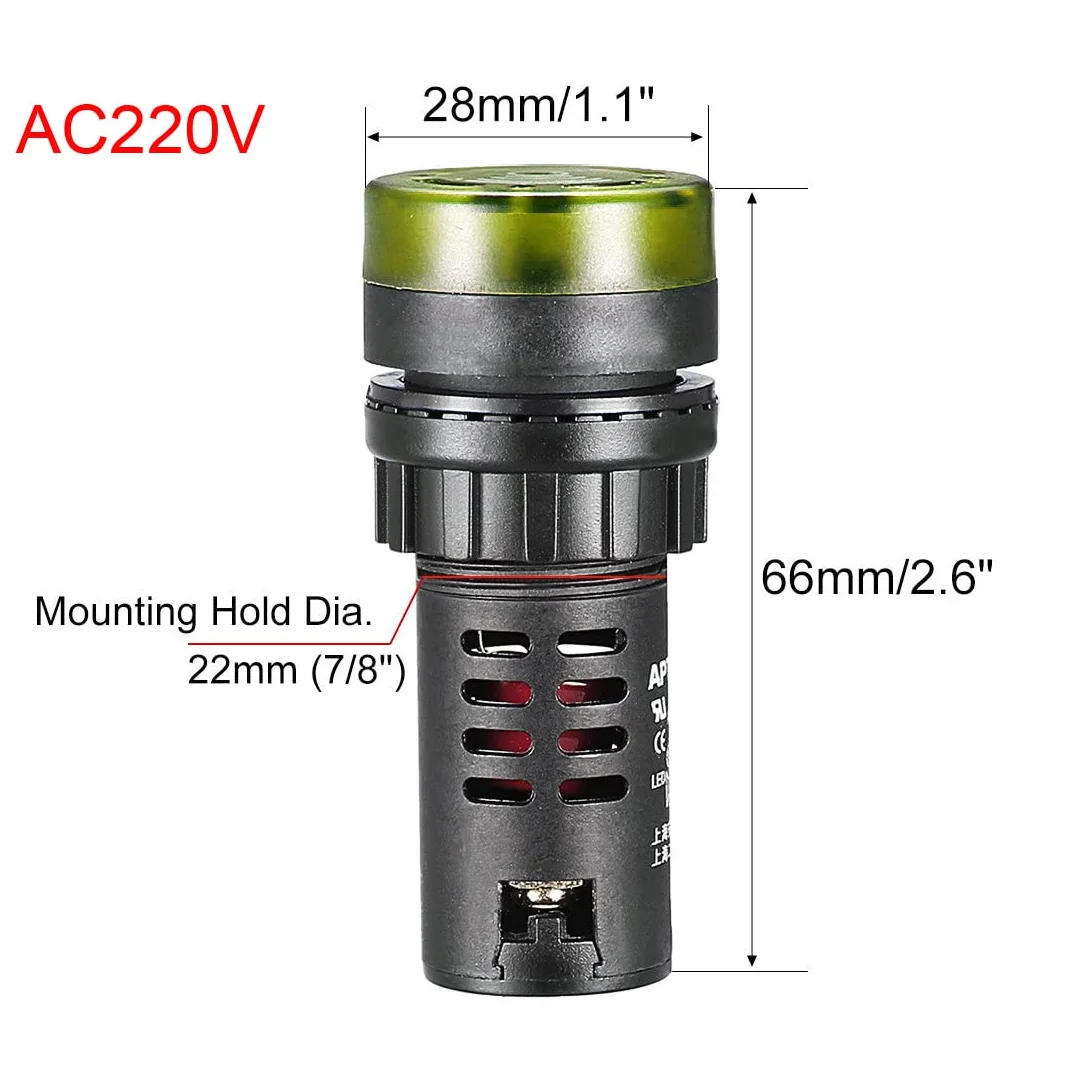 Gebildet 3Pcs Indicatore Luminoso con Cicalino AC 230V, Allarme Lampeggiante per Montaggio a Pannello da 22 mm per Pannello di Controllo Elettrico, HVAC, Progetti fai da te (Rosso-Giallo-Verde)