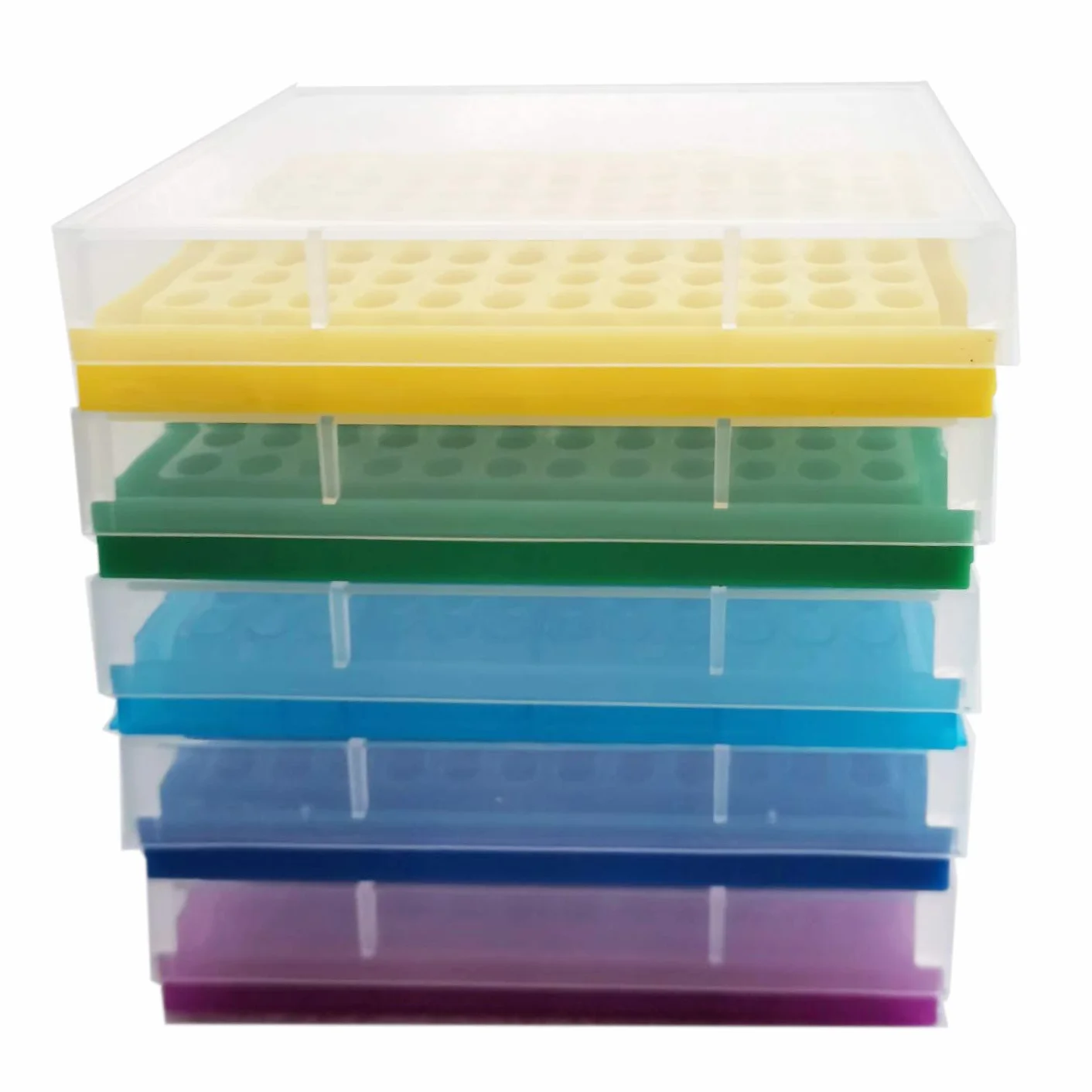 PCR - Rack per tubi da 0,2 ml, 8 x 12, confezione da 5 (blu/azzurro/giallo/viola/verde)