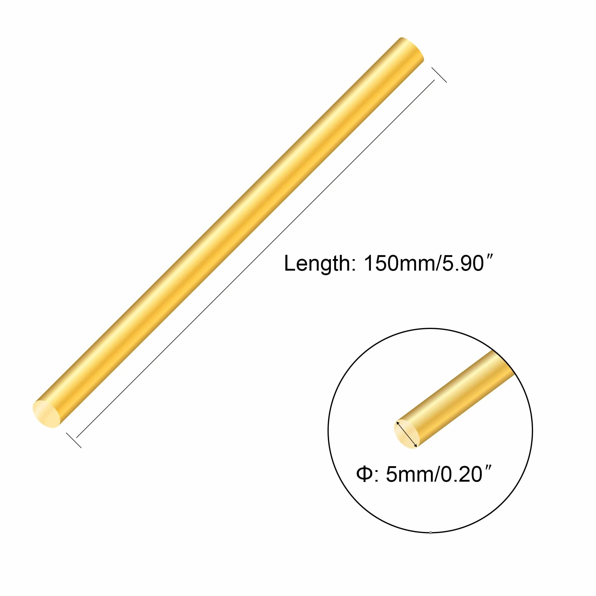 Asta in ottone, Diametro 5 mm, lunghezza 150 mm, in ottone massiccio, per tornio bar, artigianato fai da te (5 pezzi)