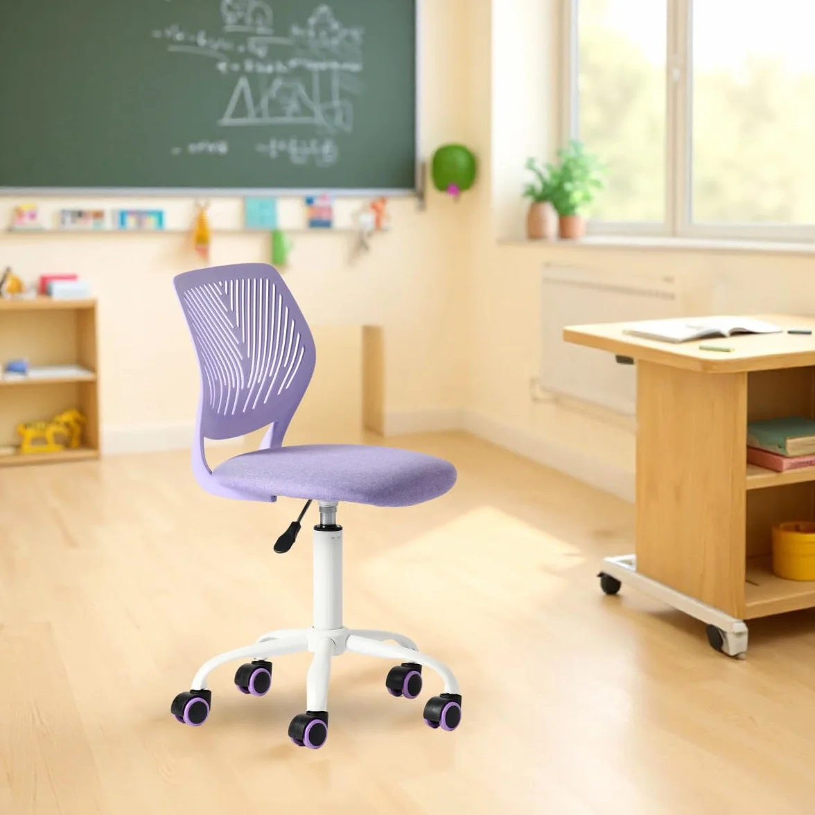 FurnitureR Sedia ergonomica scolastica con schienale in rete traspirante, altezza regolabile, viola morandi