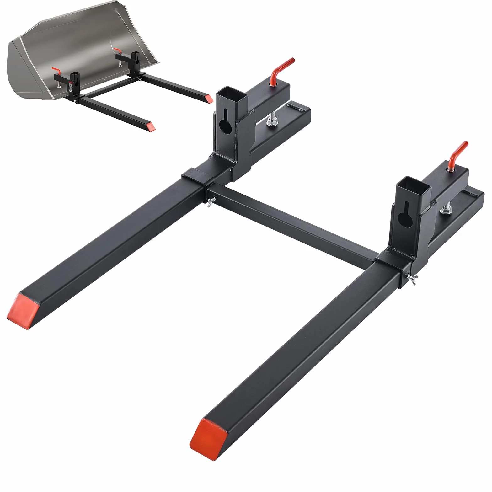 VEVOR Forche per Pallet con Morsetto da 907 kg Lunghezza Totale 109 cm, Forche per Trattori per Impieghi Gravosi con Barra Stabilizzatrice Regolabile per Accessori per Trattori, Benna di Carico