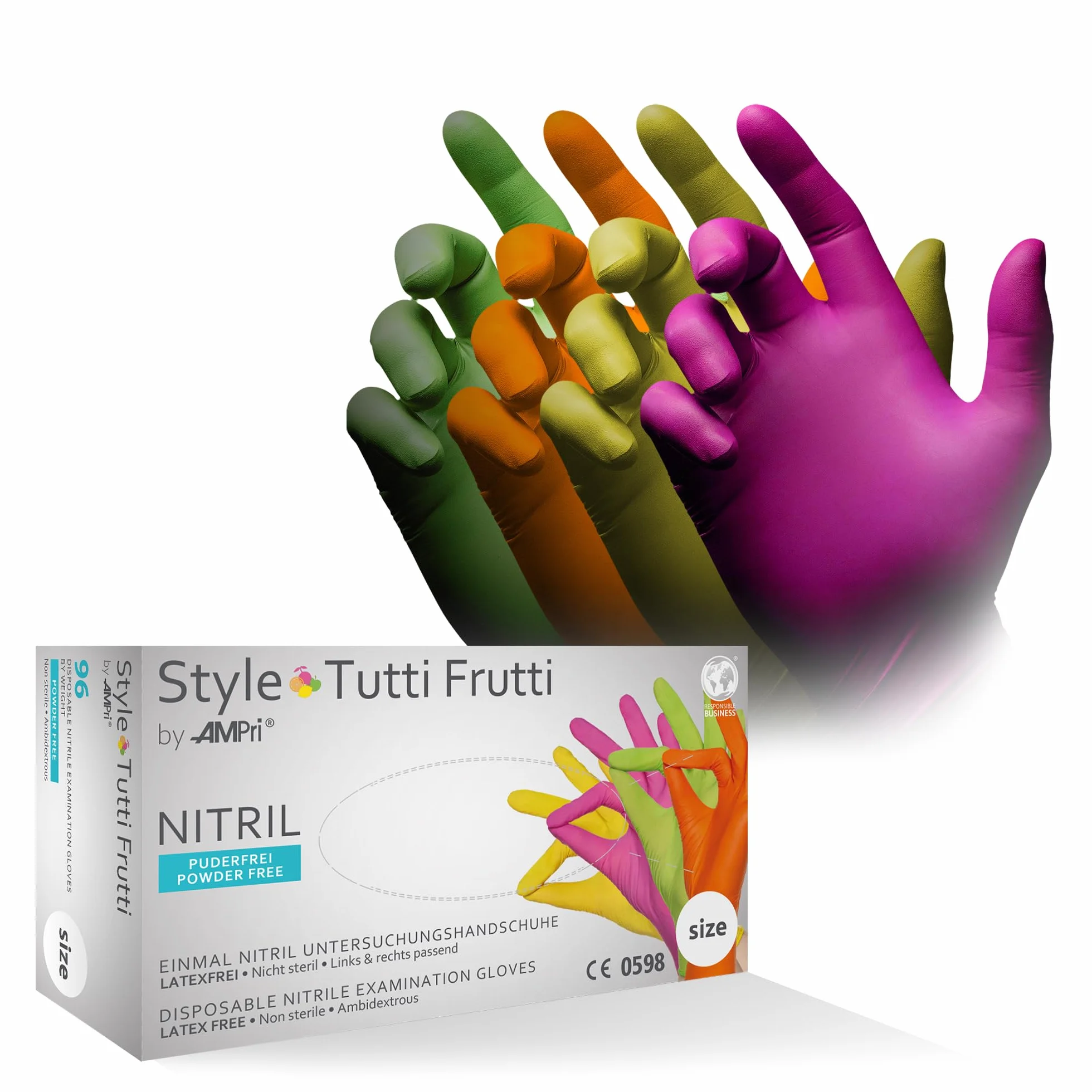 Guanti in nitrile monouso colori mix 96 pezzi scatola dispenser