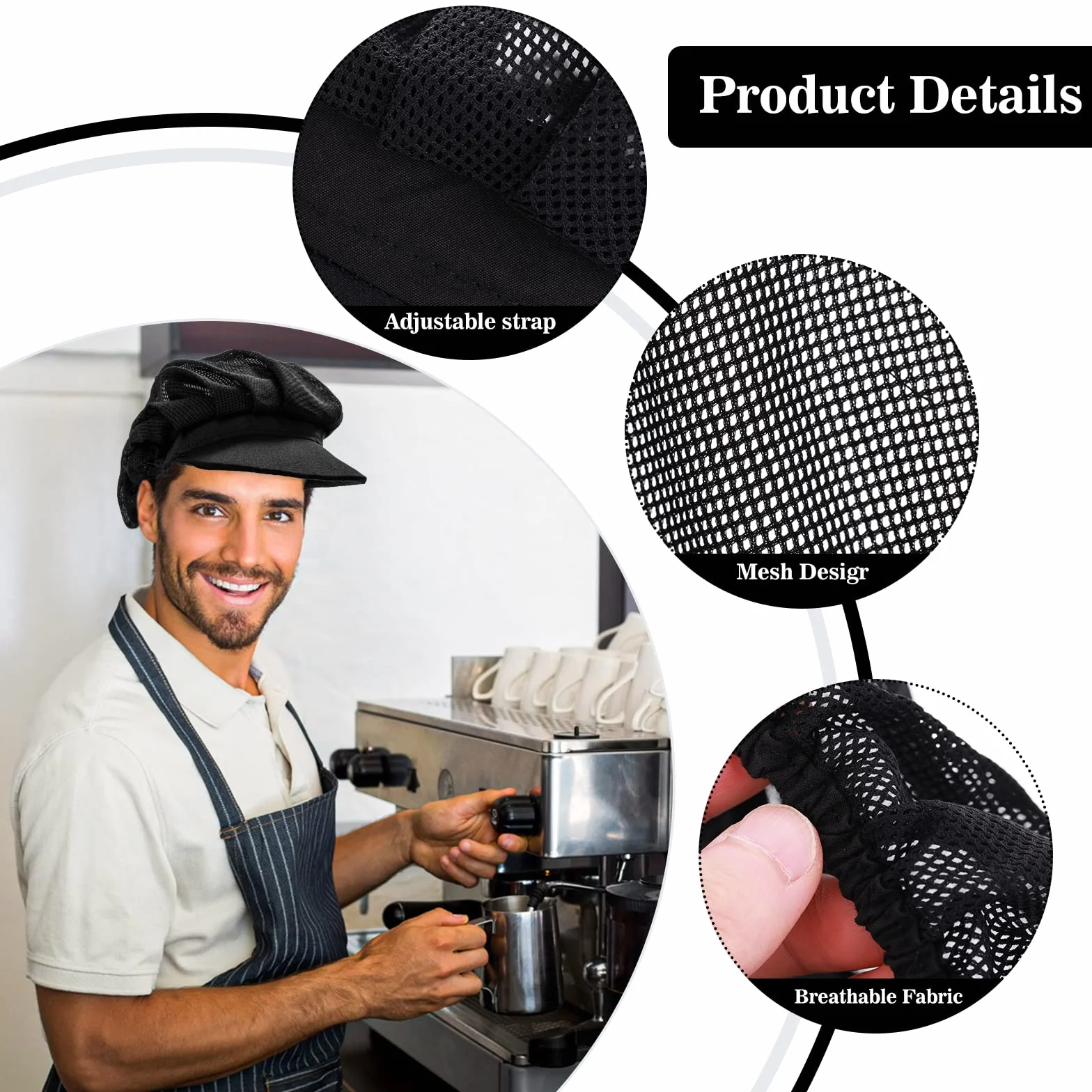 Cappello da Cuoco in Cotone Nero Donna Cucina Chef Baker Cuffia Alimentare Ristorante Raffreddamento Riutilizzabile 2 Pezzi