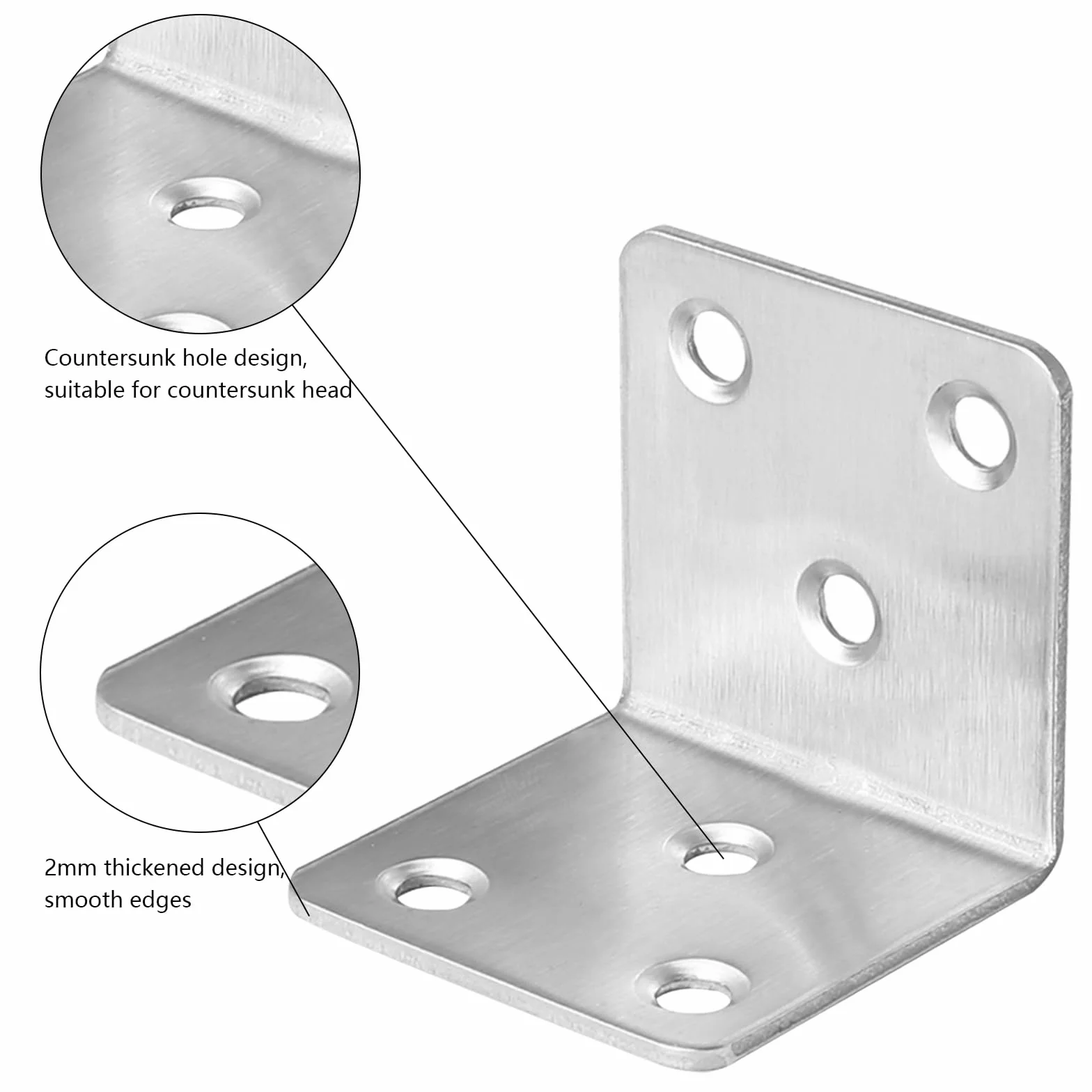 Staffe Angolari 90 Gradi in Acciaio Inox 50x50x50 mm 6 Buchi per Legno Tavoli Sedie Mobili 20 Pezzi