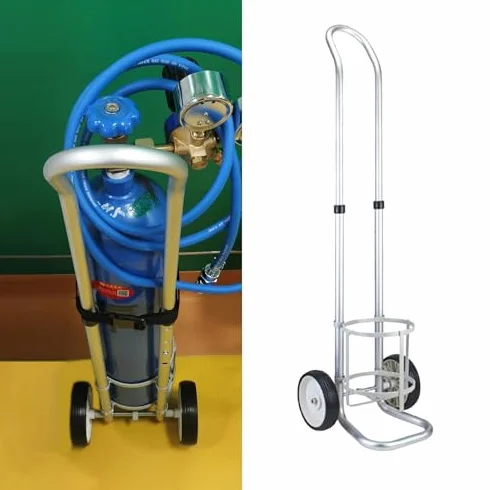 Carrello per bombole di ossigeno, carrello portatile per serbatoio di ossigeno con maniglia, piccolo scaffale a 2 ruote per il trasporto di bombole di gas