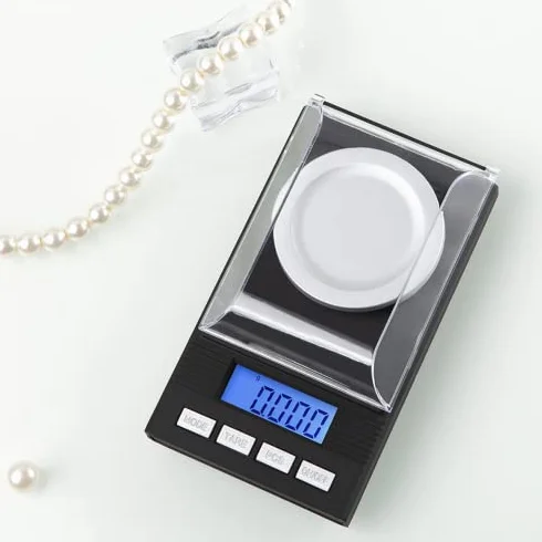 Bilancia Precisione 0,001g, Bilancia di Precisione Digitale Tascabile 100g/0,001g, Bilancia per Gioielli, con Pesi di Calibrazione e Pinzette per Laboratorio, Cucina, 15,5 × 8 × 2 cm