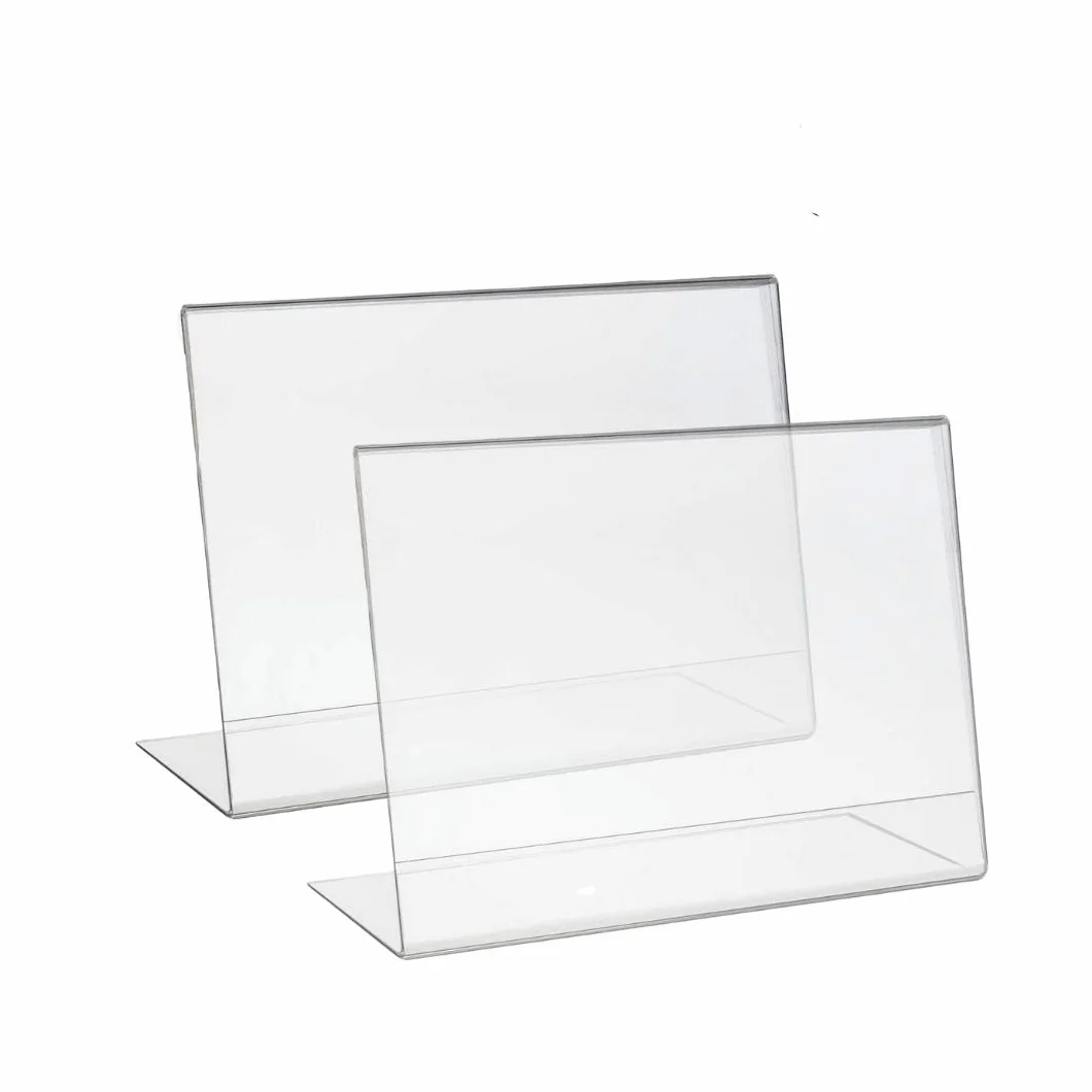espositore a4, Acrilico trasparente, orizzontale, Pack da 2 con base a L, porta menu, porta listini, porta avvisi da banco, portaprezzi a4, espositori orizzontali.