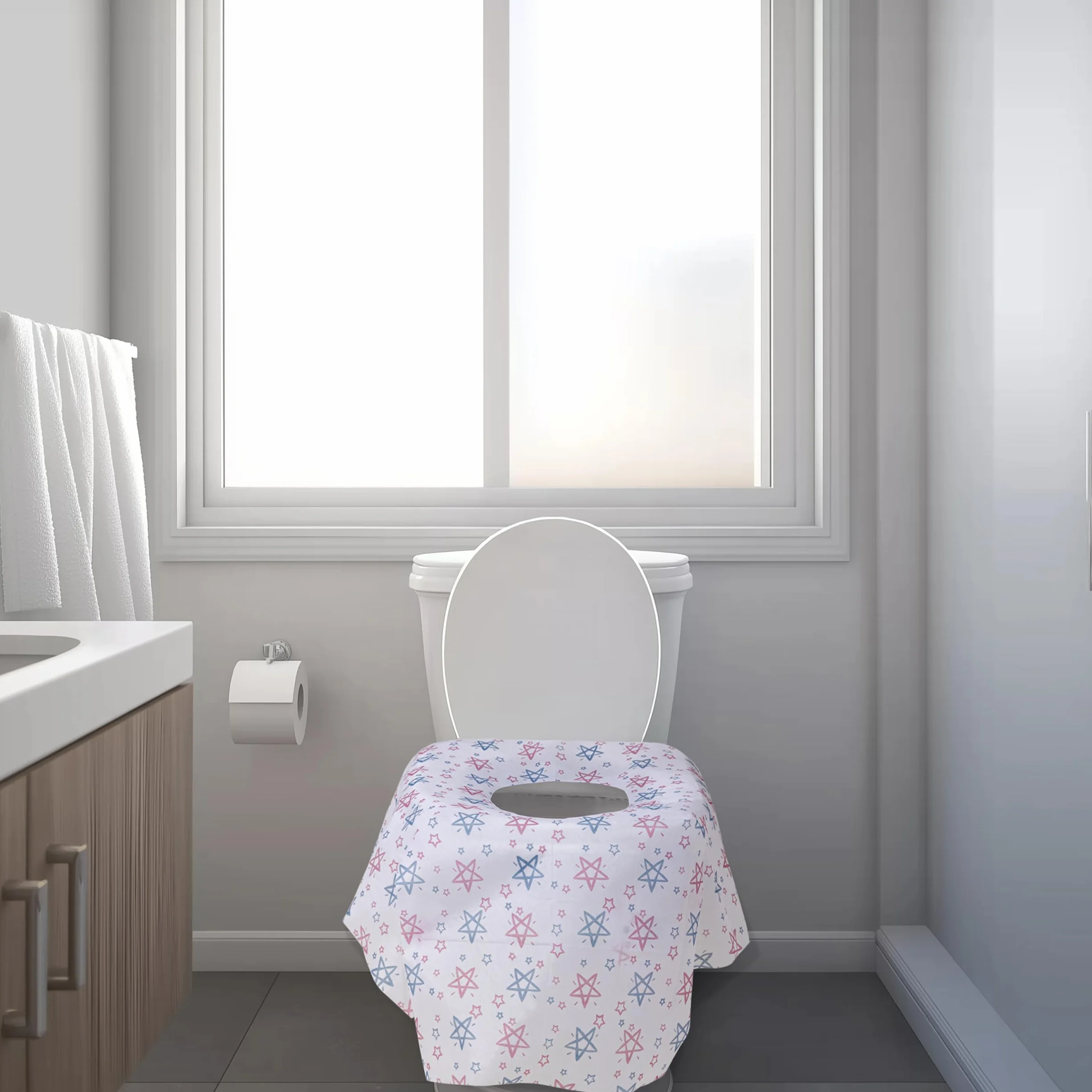 Copriwater Monouso Antibatterico 65x60 cm Impermeabile Portatile WC Cover 30 Pezzi