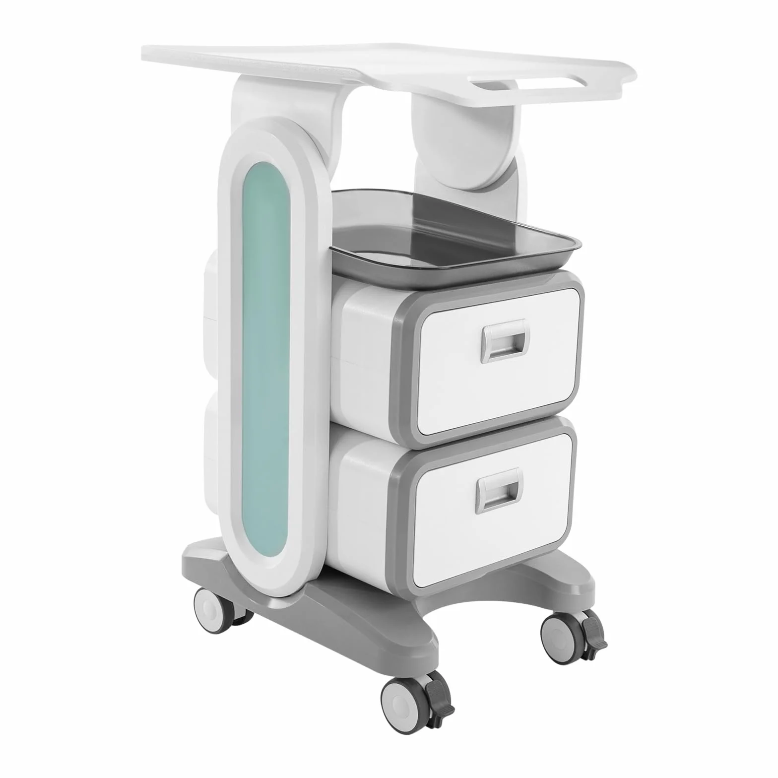 Carrello medico con 2 vassoi e cassetto, carrello da laboratorio in ABS di alta qualità, con 4 ruote universali, fino a 60 kg, bianco