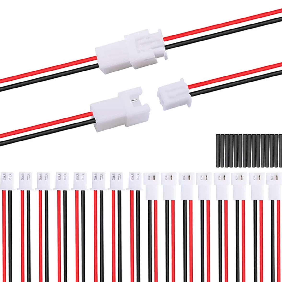 10 paia di cavi JST XH 2,54 mm 2 pin maschio e femmina con UL1007 22AWG 100 mm rosso nero cavo connettore filo e tubo termorestringente per minuscole prese terminali batteria drone luce