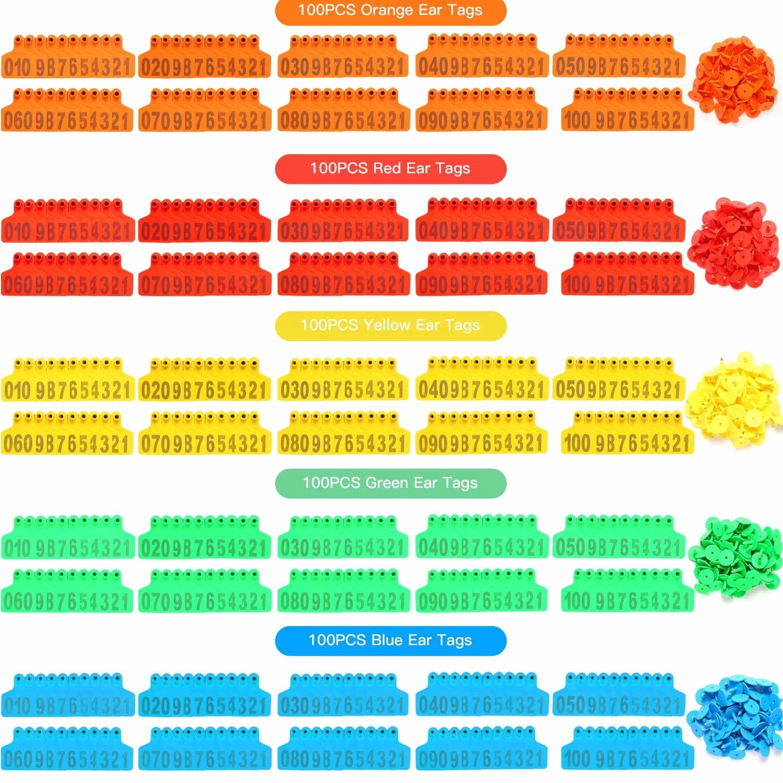 Etichette per orecchie per bestiame grandi dimensioni plastica 001-100 identificative mucca pecora capra