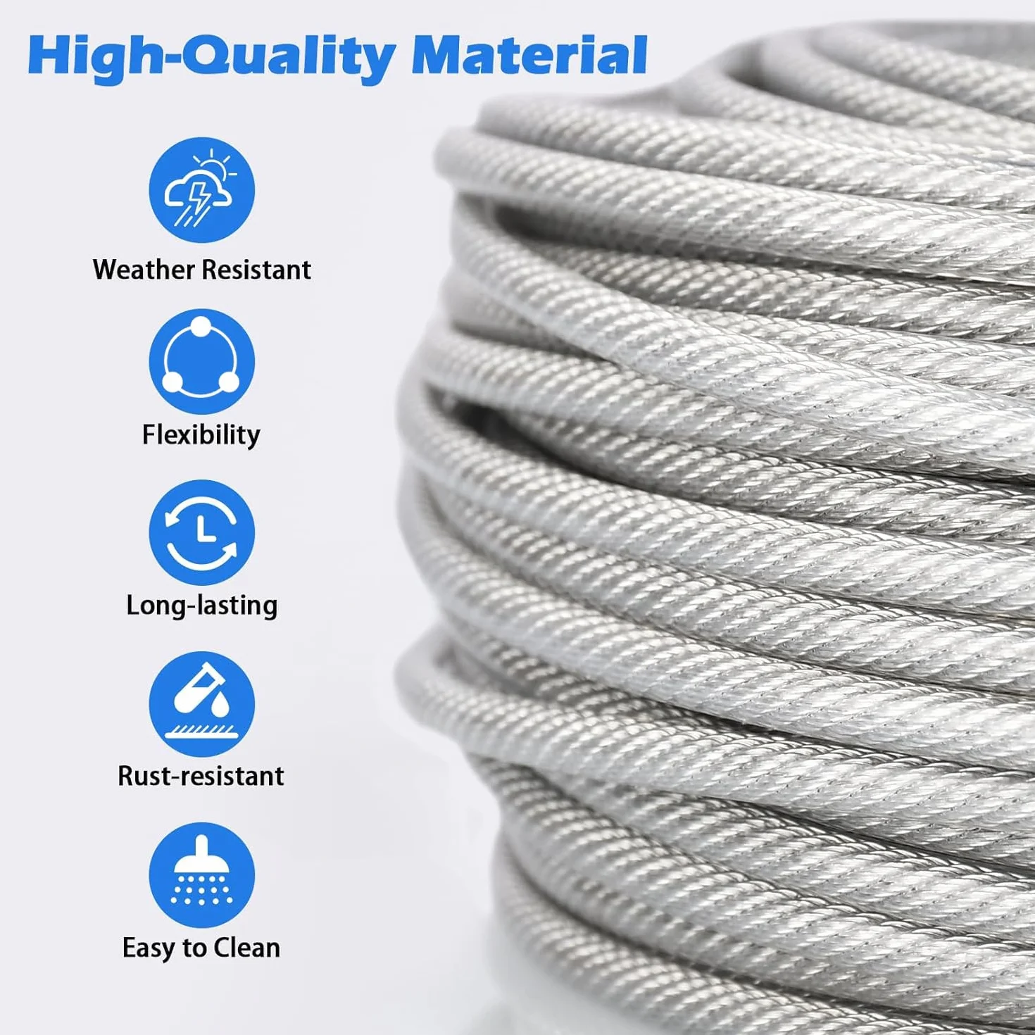 Fune metallica 5 mm 30 m filo tensione acciaio trasparente PVC carico 750 kg