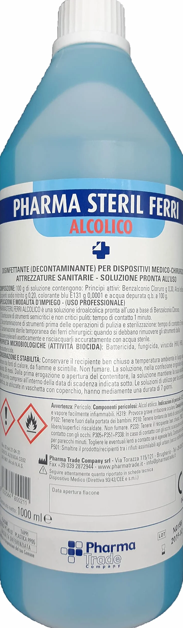 Disinfettante alcolico 1000 ml per superfici, dispositivi medici e ferri chirurgici