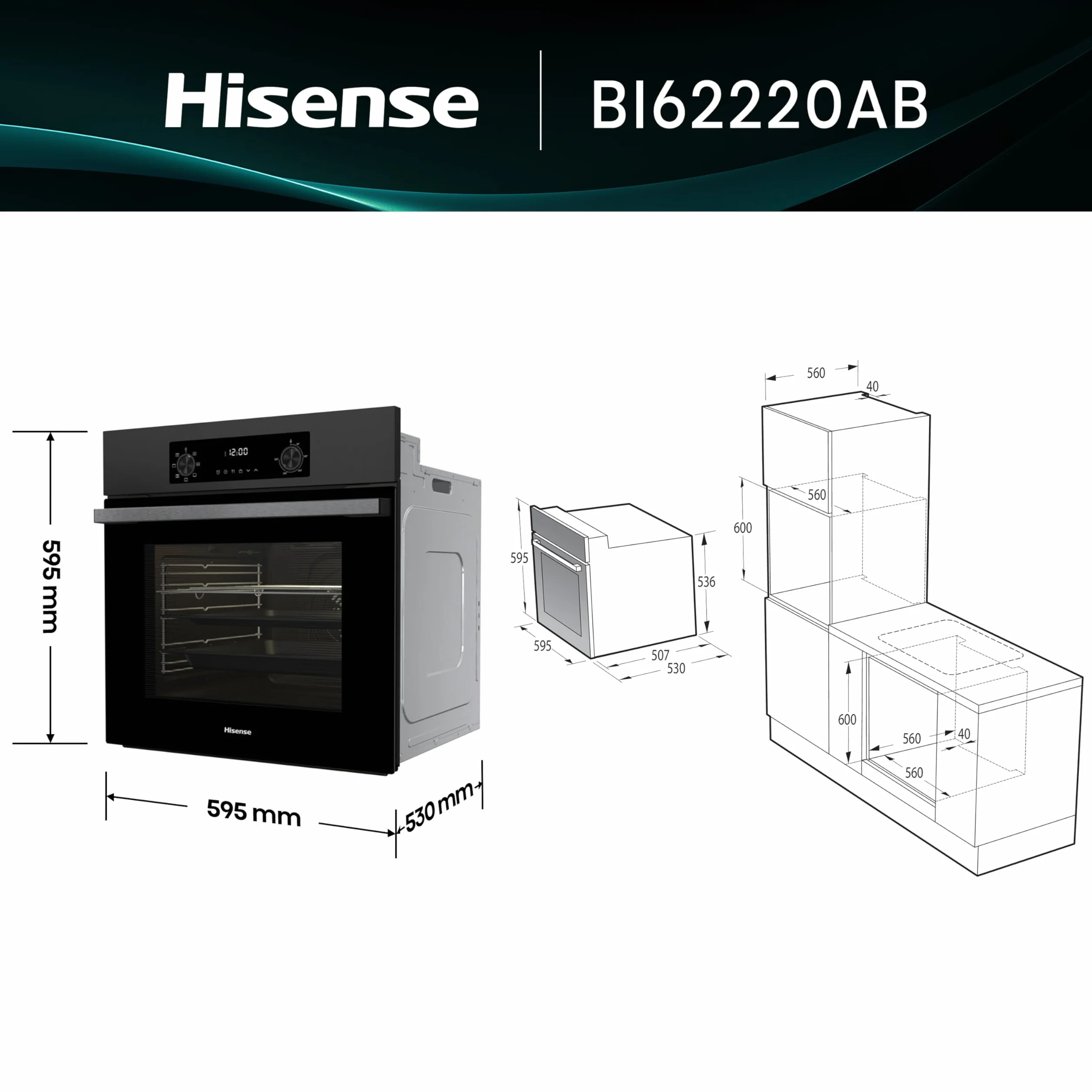 Hisense BI62220AB Forno Multifunzione 61L 7 Funzioni Even Bake AquaClean Classe A Nero