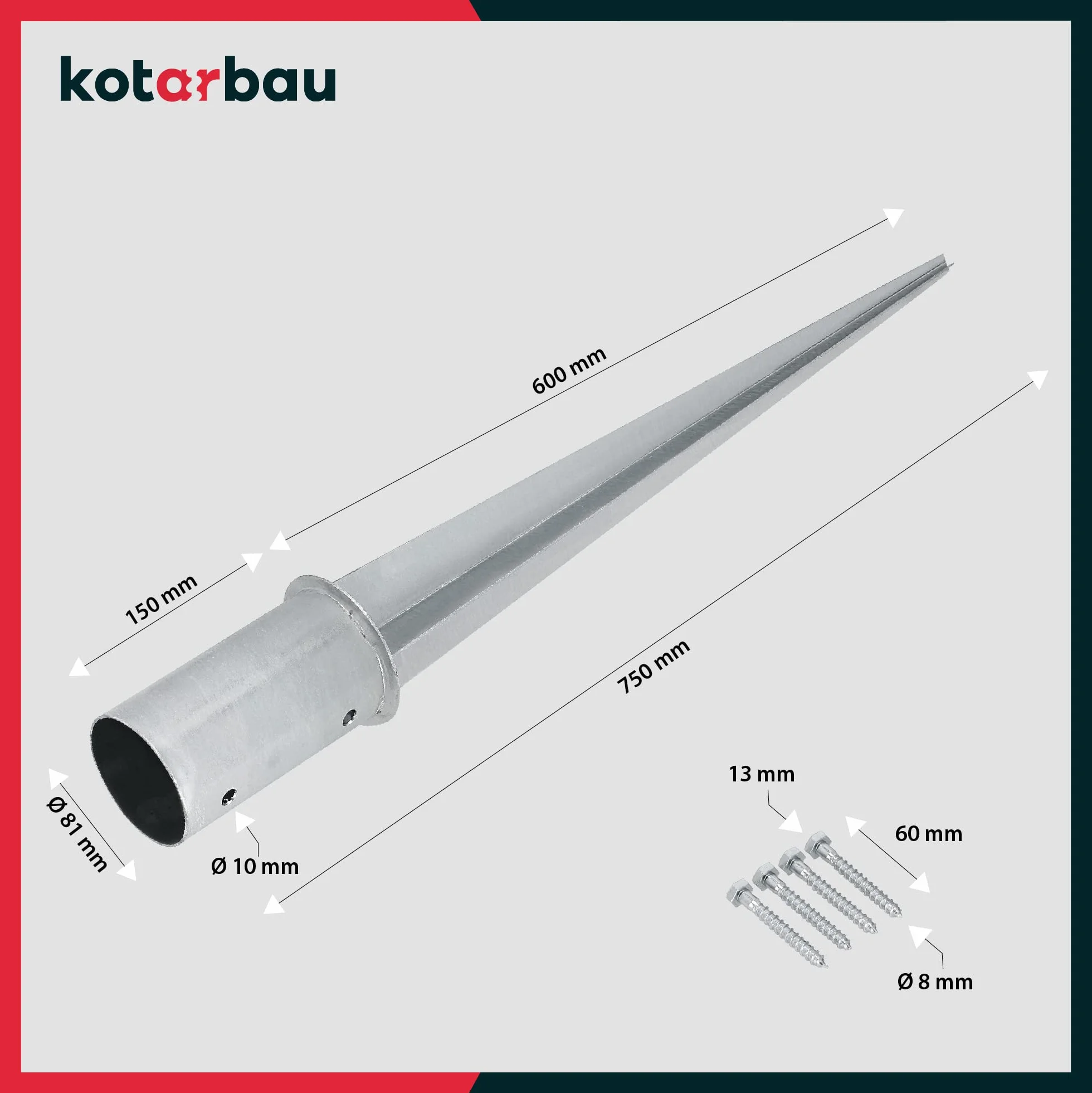 KOTARBAU Supporti per Pali in Legno ⌀ 80 mm Acciaio Zincato Argento