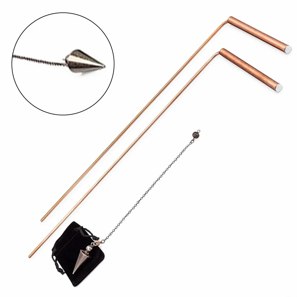 Kit per rabdomanzia e pendolo in rame, strumento di divinazione in rame puro al 99,9%, design telescopico per trovare acqua, rilevazione minerali, terapia energetica