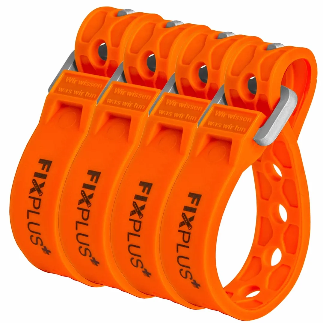 Fixplus Set di 4 cinghie Nano Slim Fit – Cinghia di ancoraggio per fissare fasciare, in plastica speciale con fibbia in alluminio 15 cm x 1,2 cm (arancione)