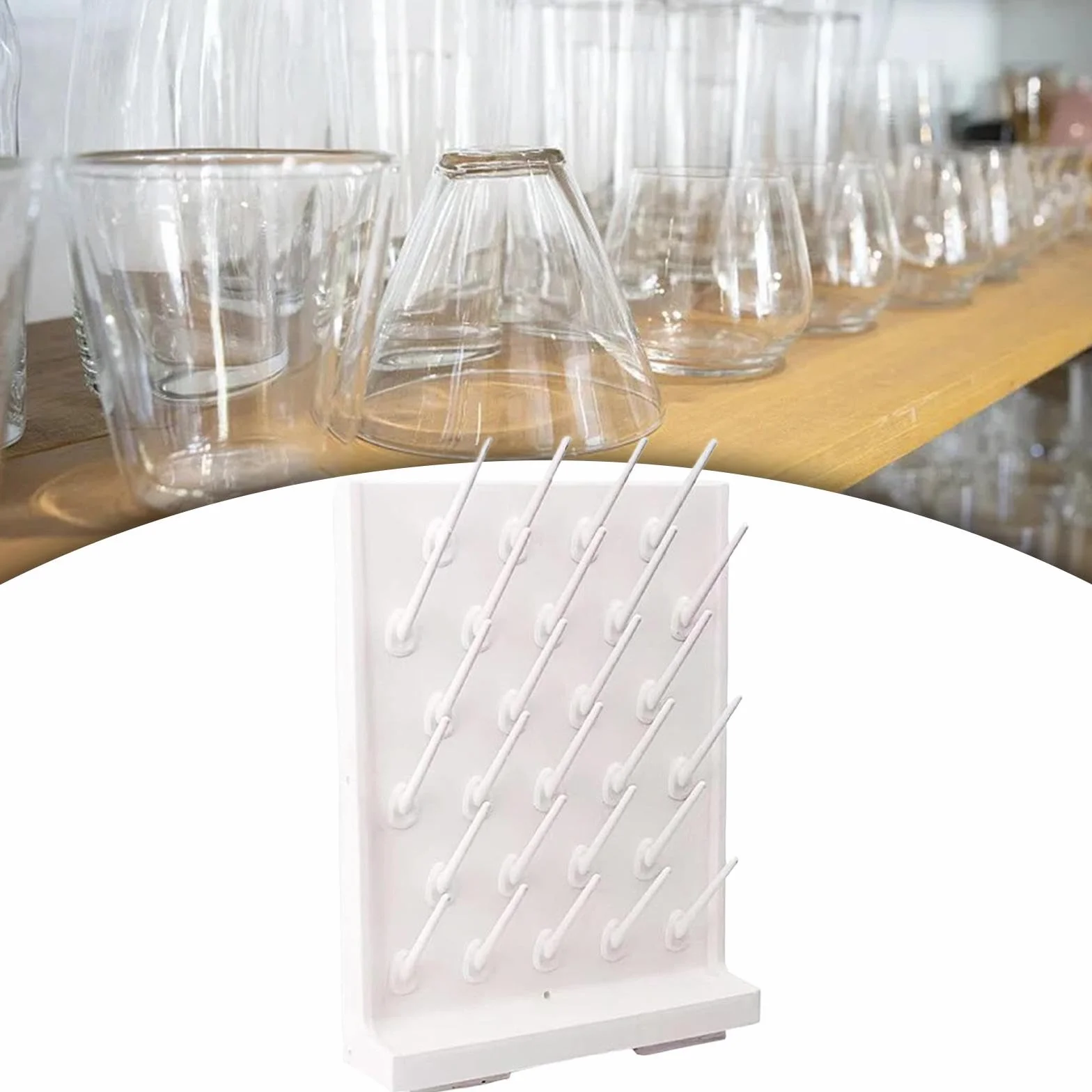 27 pioli vetreria da laboratorio stendino per bottiglie provette scolapiatti robusto portatile multiuso materiale PP 12x40x55 cm, bianco