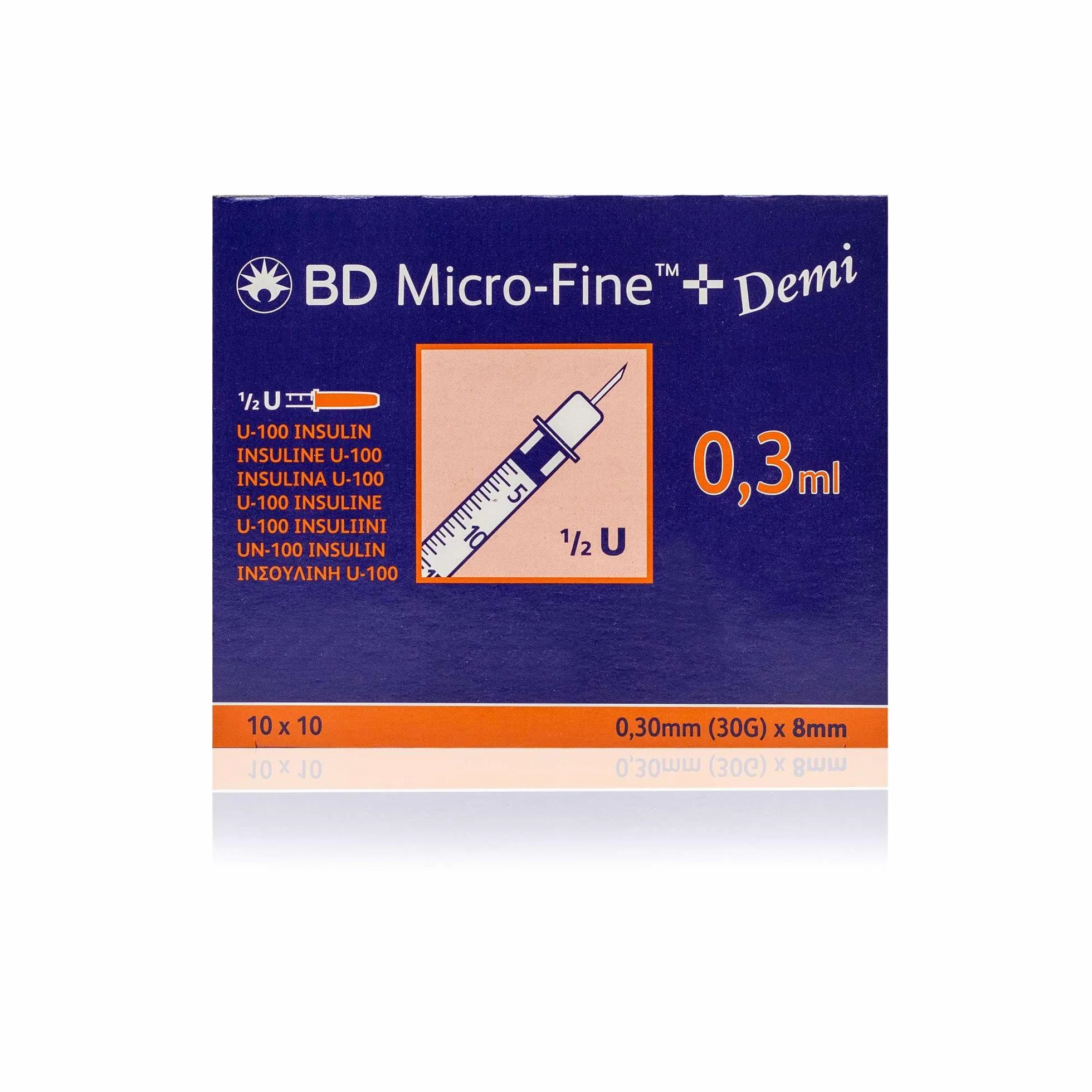 Bio siringhe 0,3 ml 30G x 8 mm U-100 in plastica monouso sterili conf. da 10 pezzi