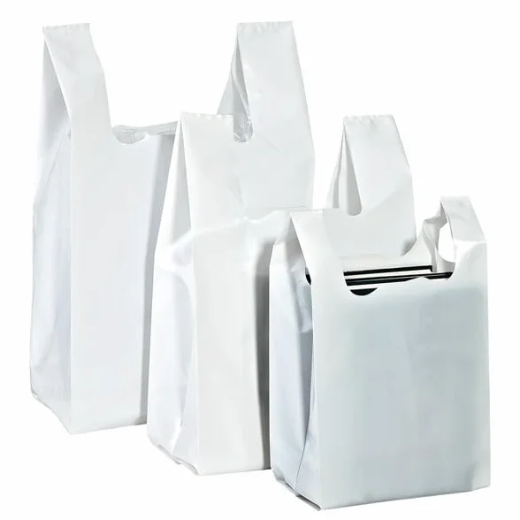 SACCHETTO MEDIO BIANCO DI PLASTICA 28 X 50 SACCHETTI SHOPPERS BORSA CON MANICO BUSTA PER ALIMENTI SHOPPER NEGOZIO (28 cm x 50 cm)