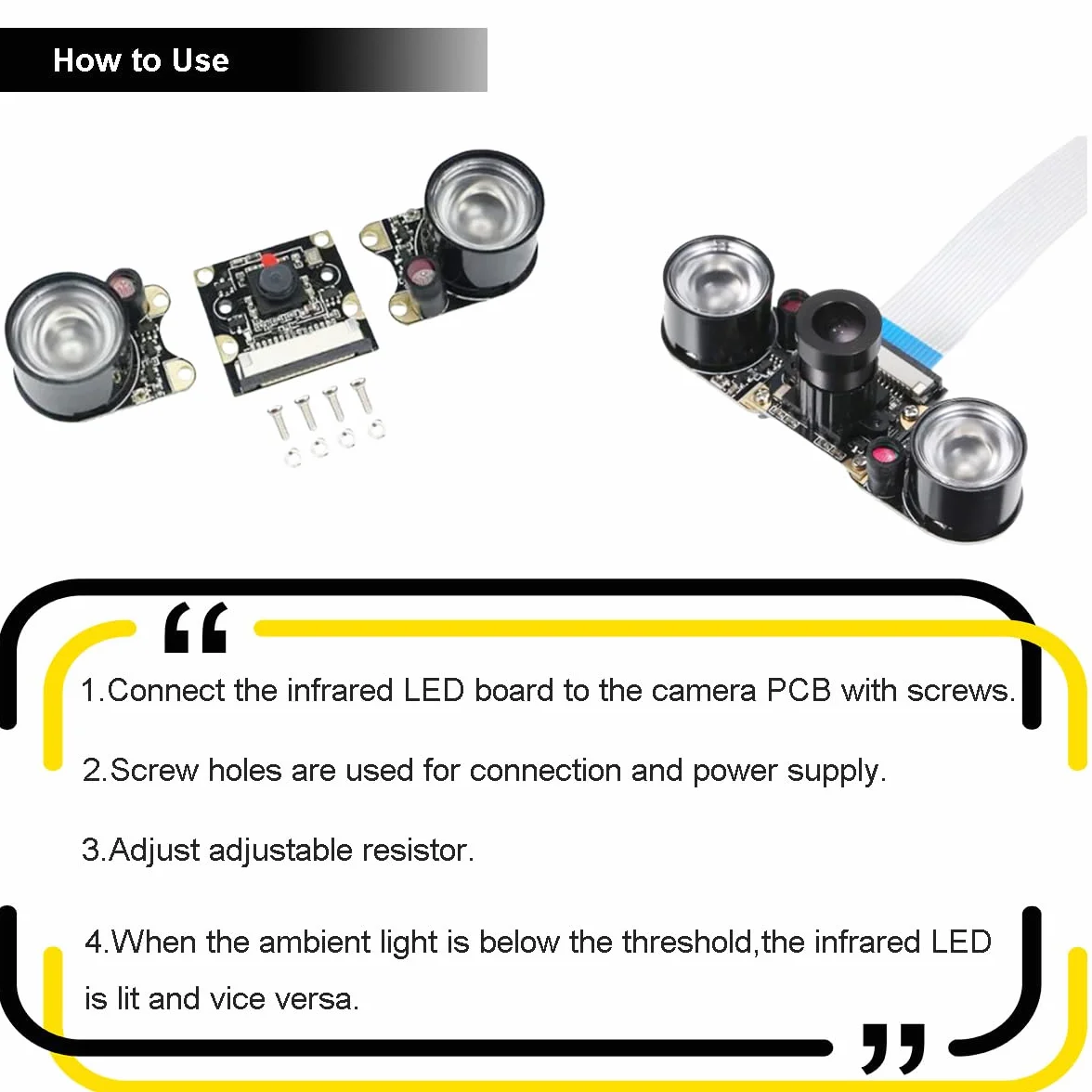 Modulo LED a infrarossi 3W 850nm IR per Raspberry Pi Telecamera visione notturna illuminatore fotosensibile 2 pezzi