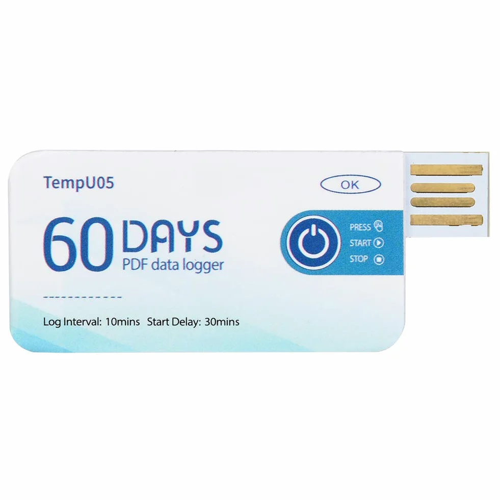 Rilevatore di Temperatura e Registratore Data Logger, TempU05 Registratore Alta Precisione Temperatura, USB Monouso Genera Report PDF, per Il Monitoraggio di Alimenti, Droghe