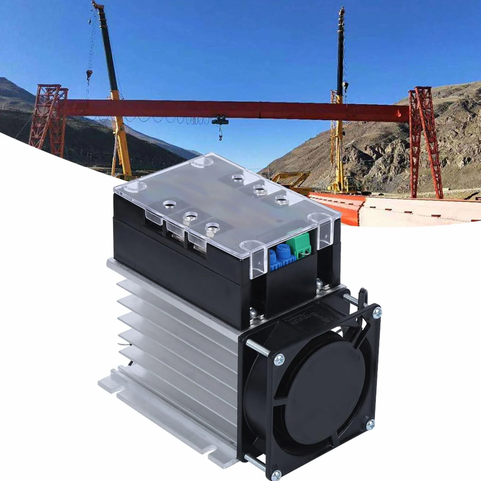 SSR-100WA-R (4KW) Scheda di Avviamento del Motore, Motorino di Avviamento Dolce Monofase a 2 Fasi Accessorio di Controllo Industriale Inferiore in Ottone per Pompa Dell'acqua(Modulo + radiatore)