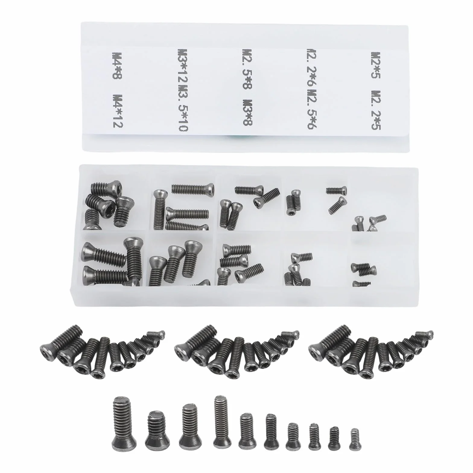 Set di 50 viti portautensili per tornio CNC M2 M2,2 M2,5 4 mm per inserti in metallo duro nero