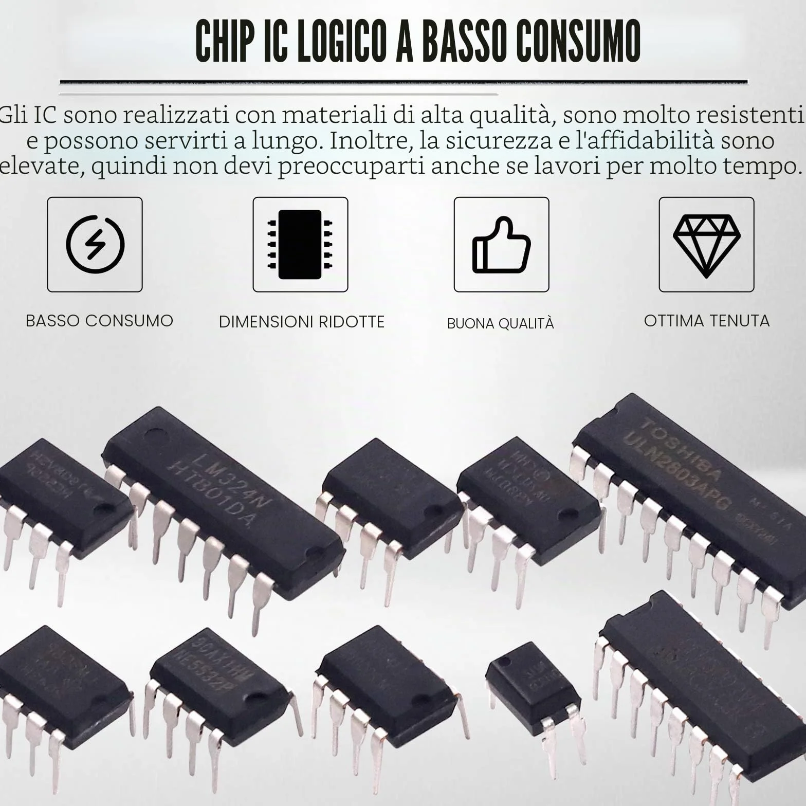 Glarks - Kit di 50 chip con circuito integrato, 10 tipi di circuiti integrati, opamp, singolo timer di precisione, pwm, tra cui LM324 LM358 LM386 LM393 UA741 NE5532 NE555 PC817 ULN2003 ULN2803