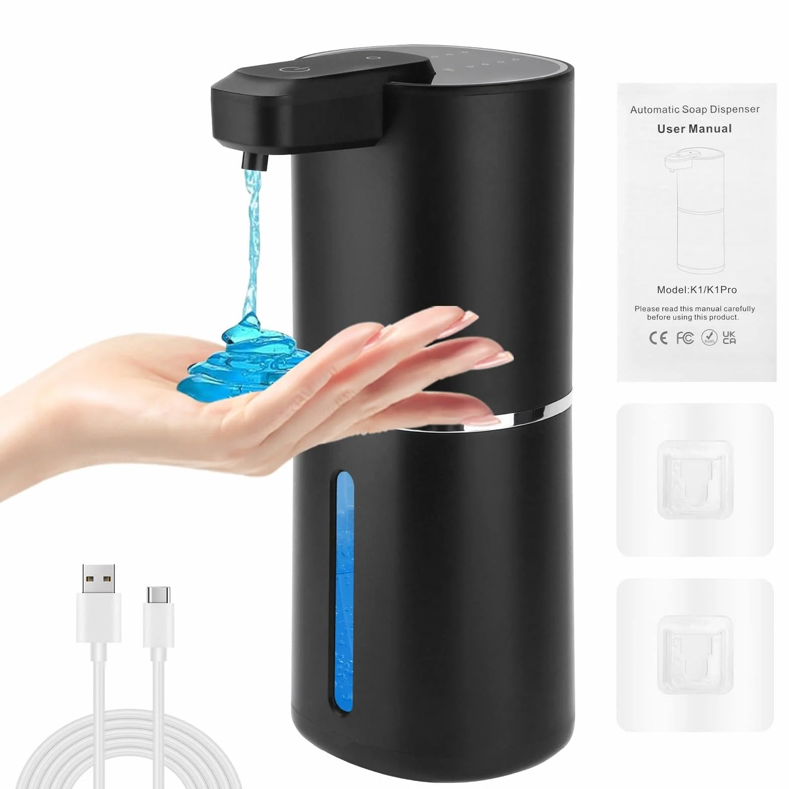 USHOP Distributore Automatico di Sapone a Parete,Distributore di Sapone Elettrico da 380 ml,Ricaricabile Tramite USB,Impermeabile IPX5,Distributore Automatico di Sapone a Parete per Bagno,WC,Cucina