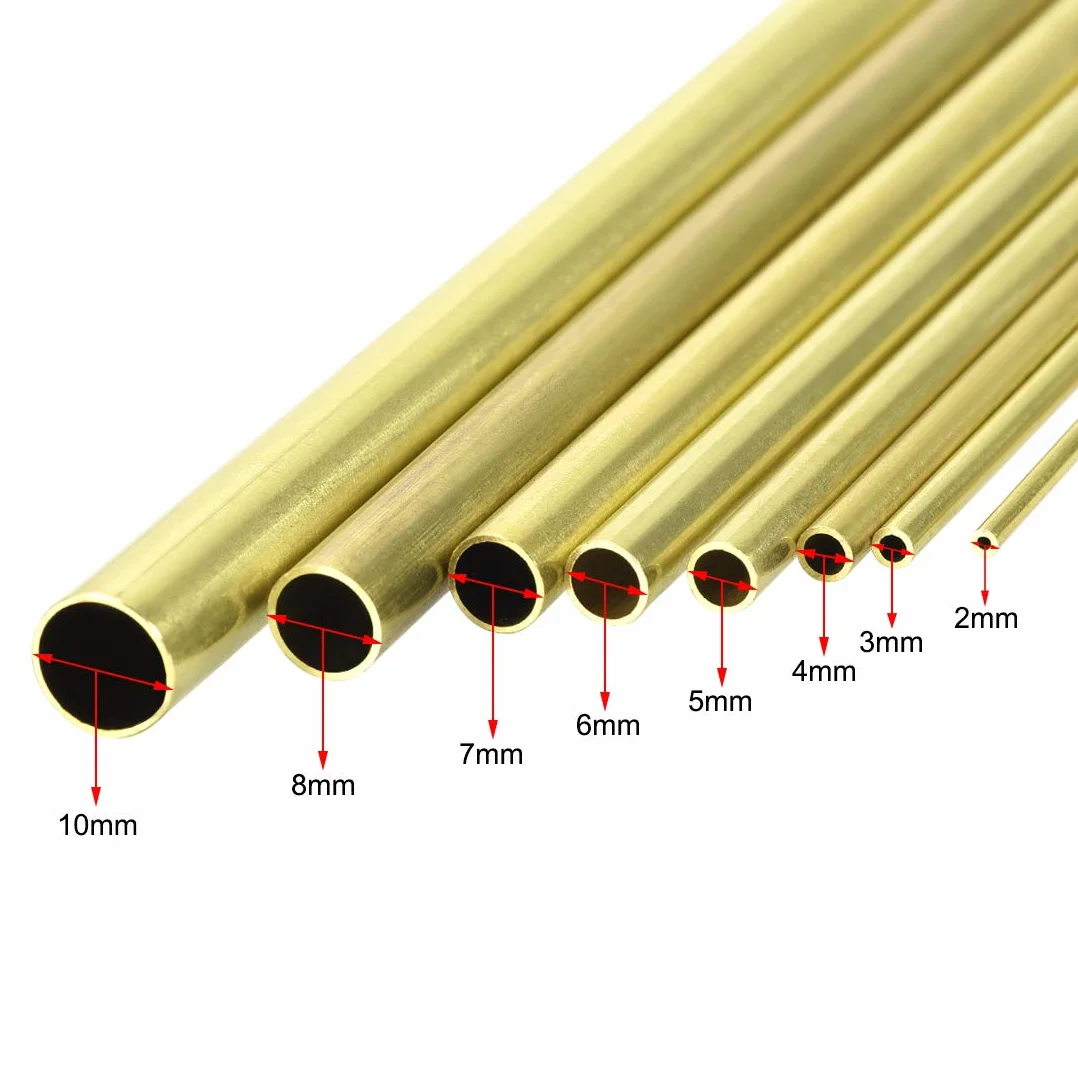 PATIKIL Tubo in ottone 8 Pezzi, 2-10mm OD x 0,5mm Spessore 300mm Lunghezza, Liscio Tondo per Macchine Fai da Te