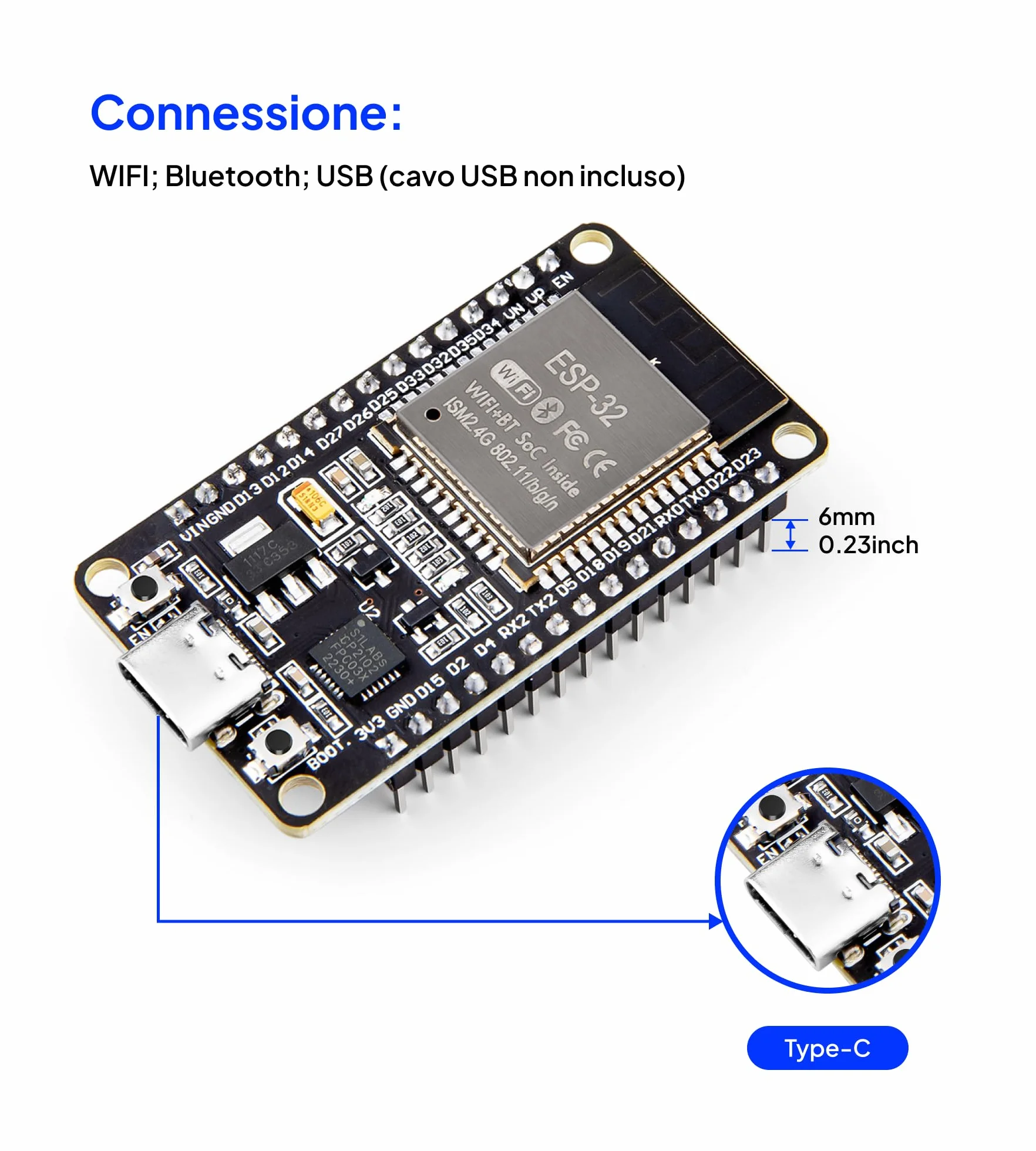 ELEGOO Scheda di Sviluppo ESP-32 3 Pezzi USB C, 2.4GHz Dual Mode WIFI+Bluetooth Microcontrollore Supporto Arduino, MicroPython, NodeMCU