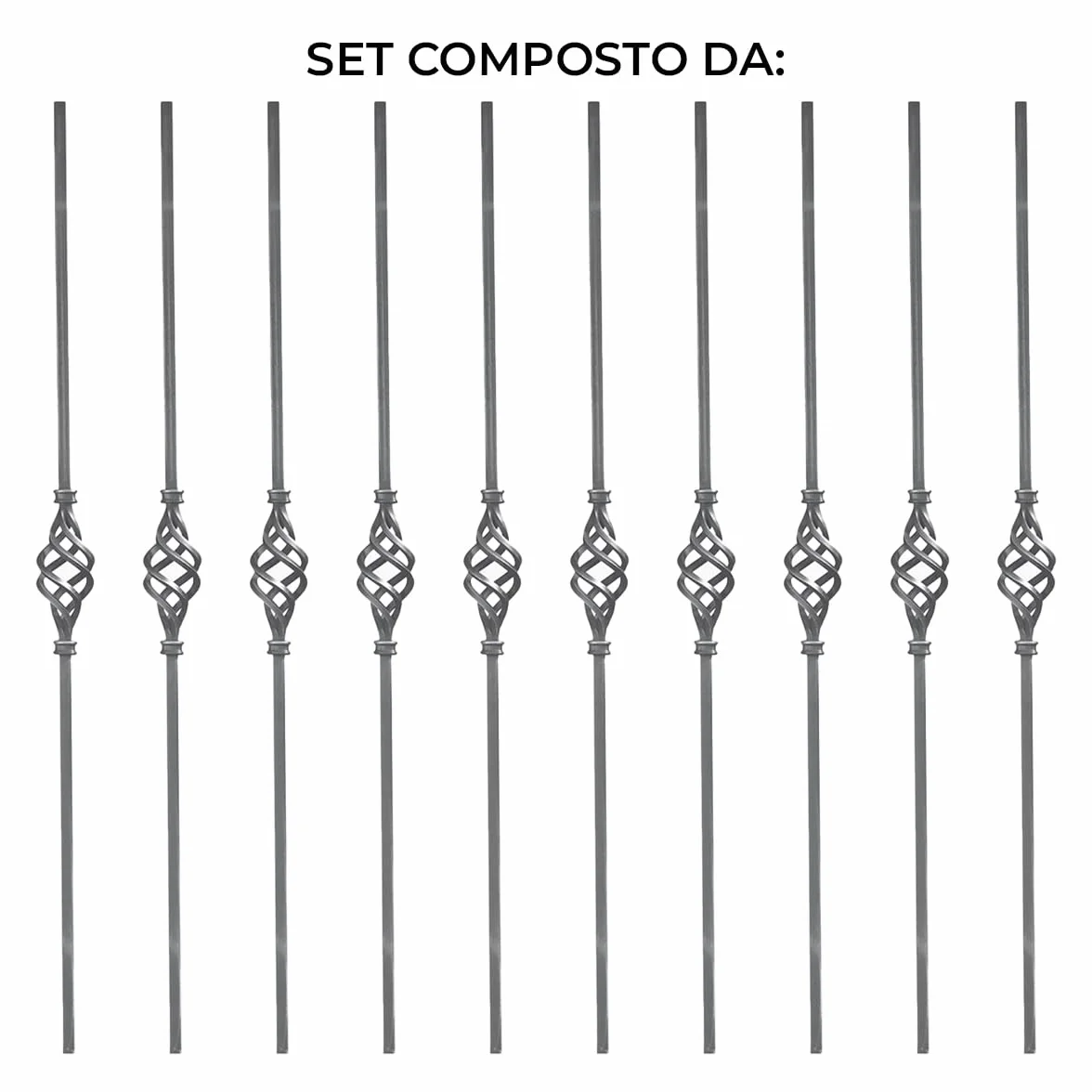 M.P. Metalli - Palo paletto per recinzioni esterne h. 950 mm sezione quadrata 12x12 mm. | Pigna singola decorazione per alternare | Set da 10 pezzi | Made in Italy
