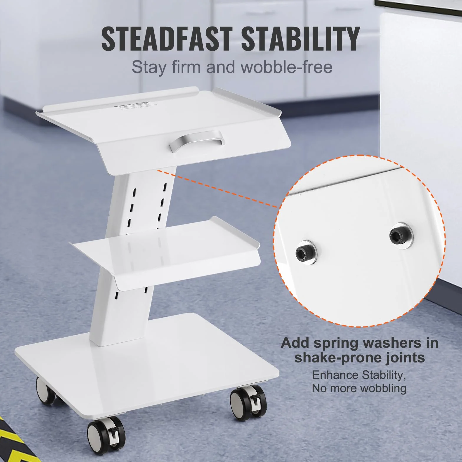 VEVOR Carrello da laboratorio, Carrello mobile in metallo con ruote girevoli, Carrello da clinica con vassoio con capacità di peso di 220 libbre, per laboratorio, clinica, bellezza e salone
