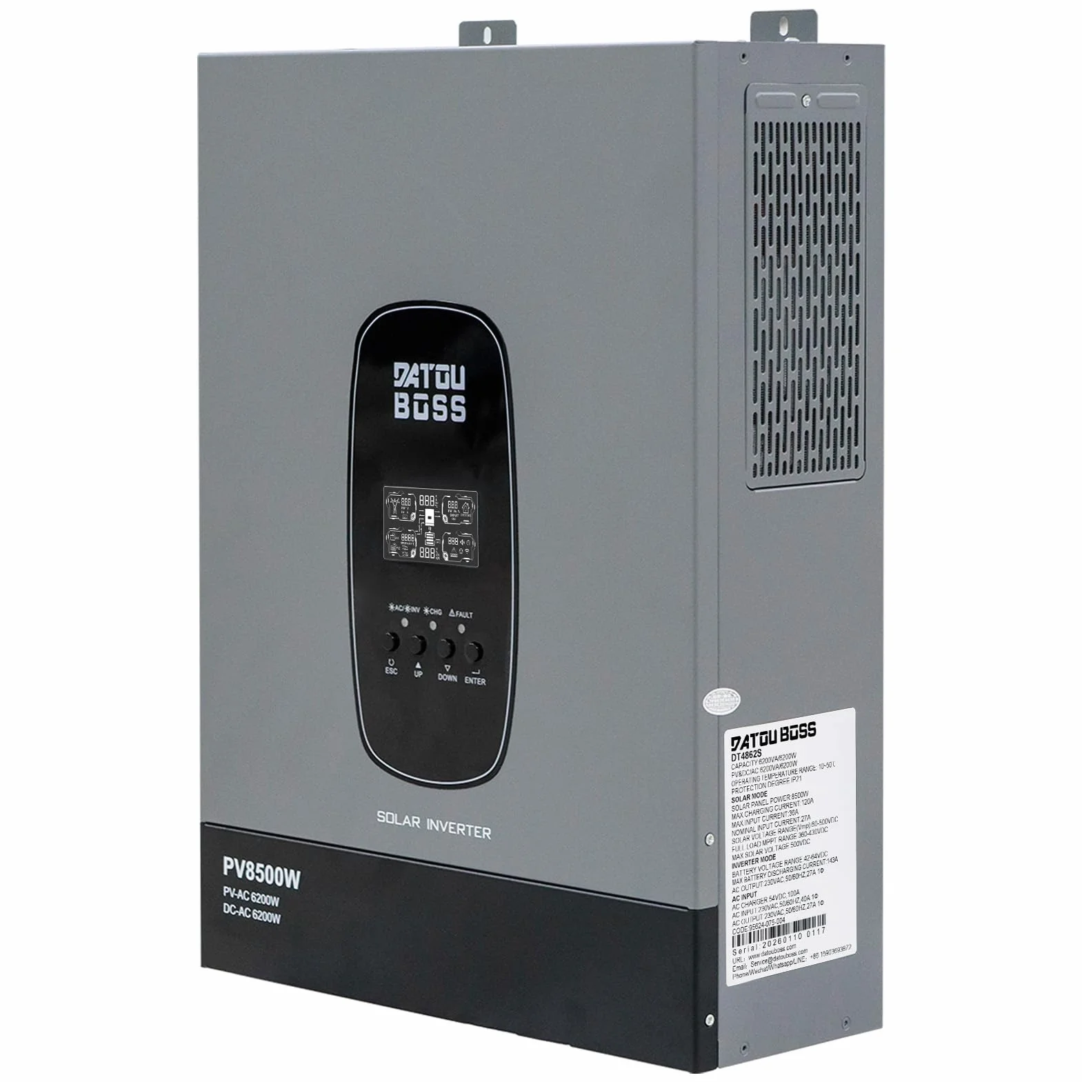 DATOUBOSS Inverter Ibrido Solare 6200W 48V a 230V Onda Sinusoidale Pura, Regolatore MPPT 120A, Compatibile con Batterie al Litio, per Casa, Camper e Impianti Fotovoltaici