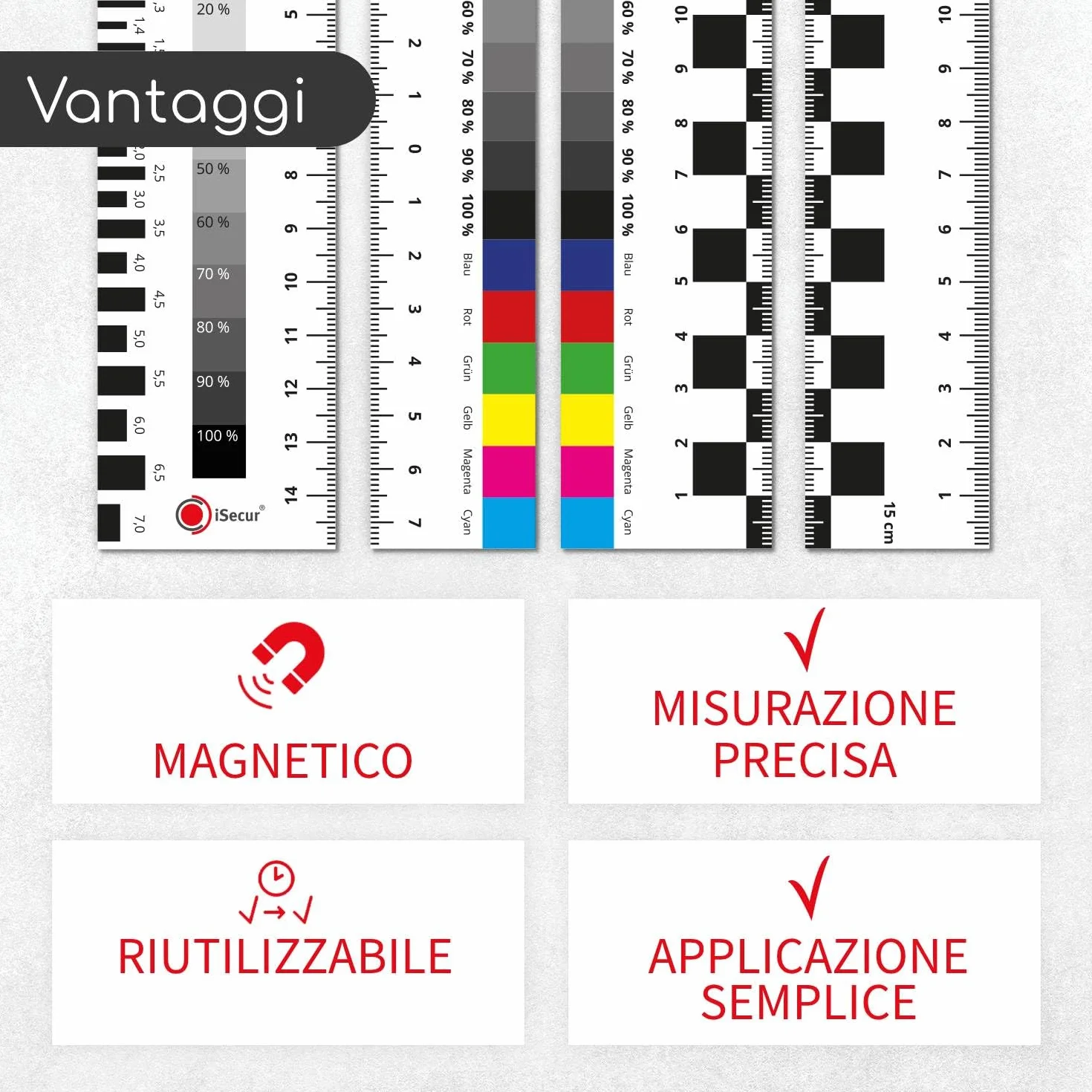 iSecur Set 4 Righelli Magnetici 15 cm per Esperti Fessura Crepe Veicolo